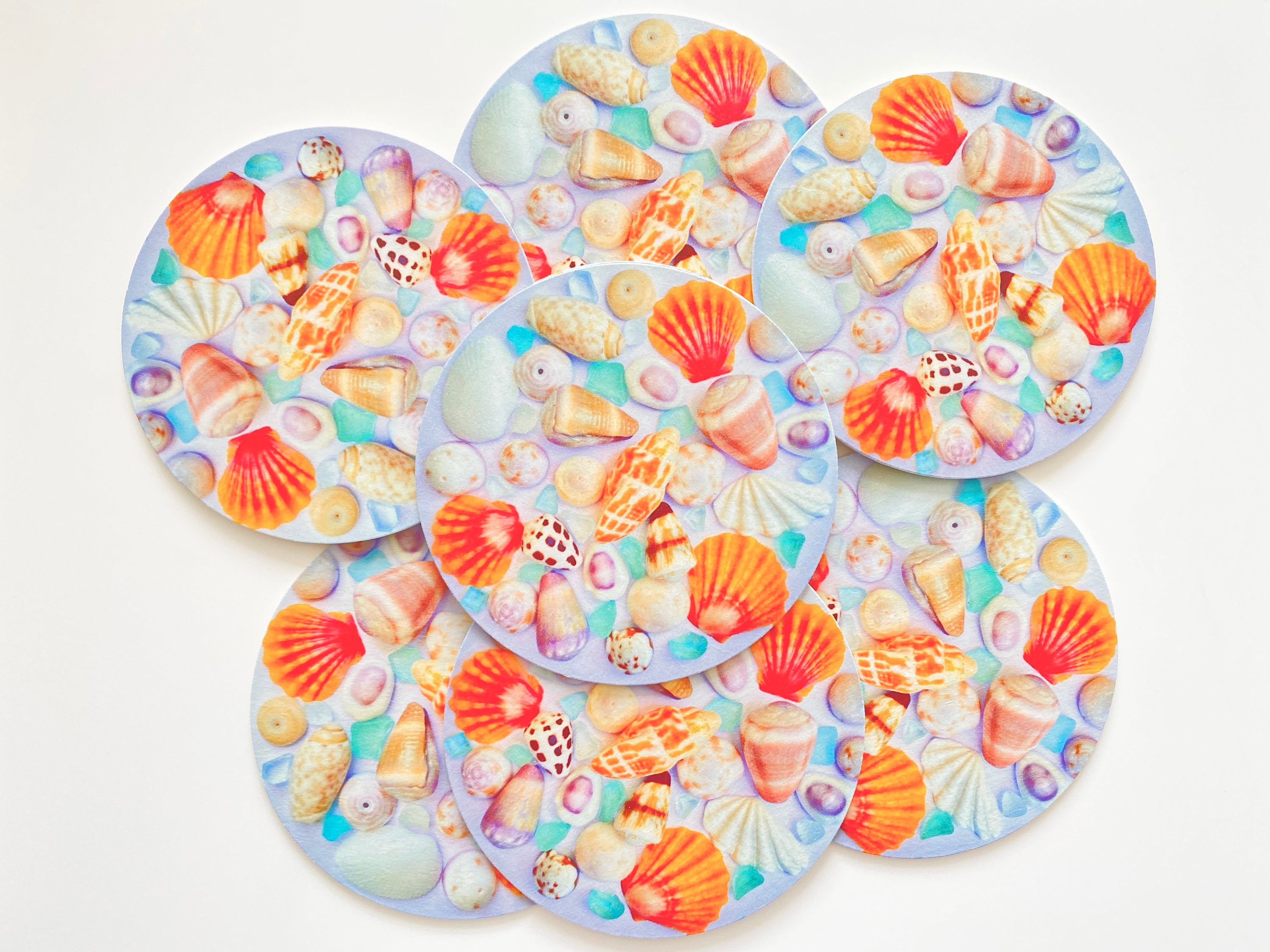 Colorful Shell and Sea Glass Cluster Coasters (Set of 5)