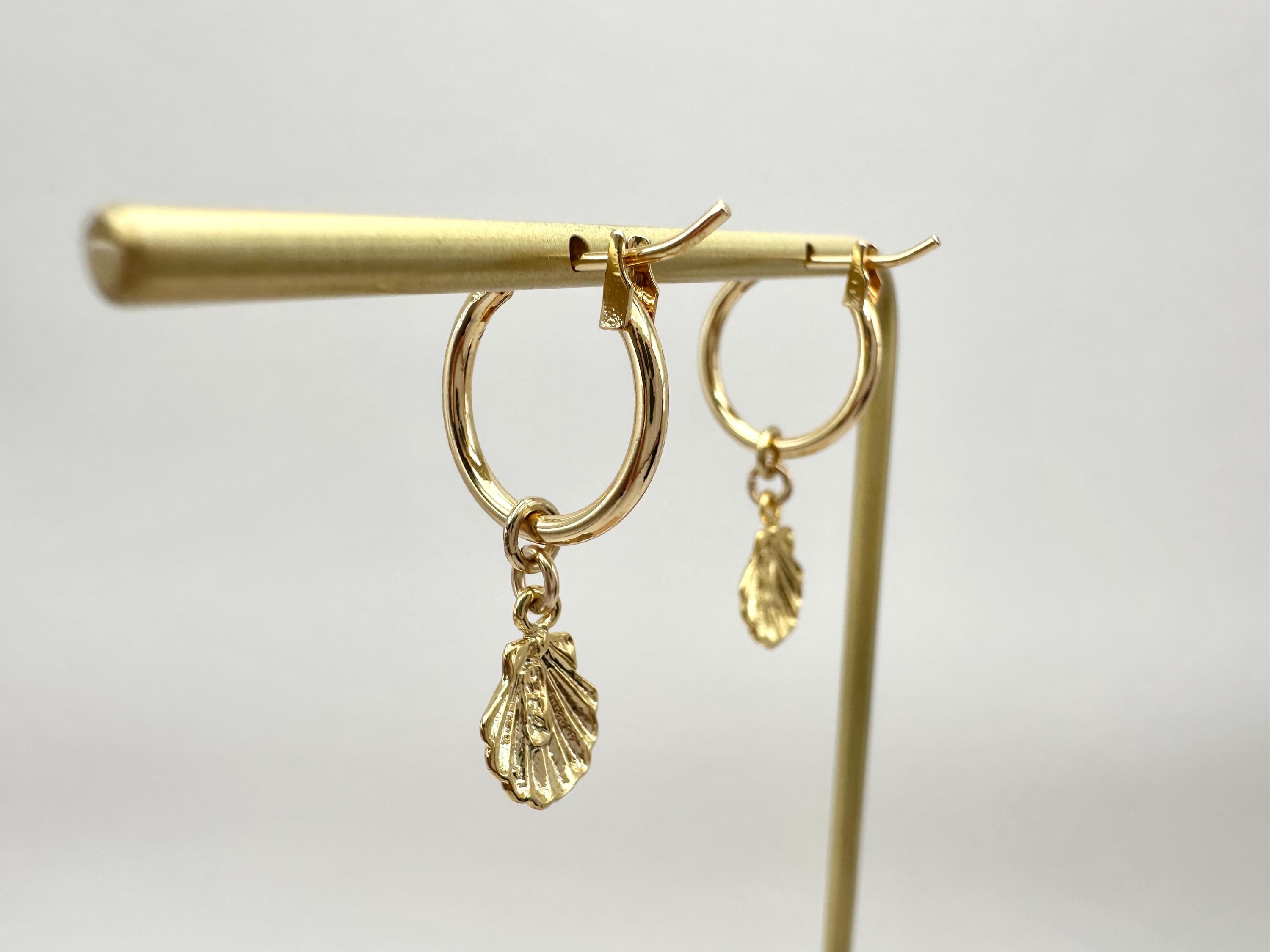 Small Scallop Shell Charm 18K Gold Filled Hoop Earrings