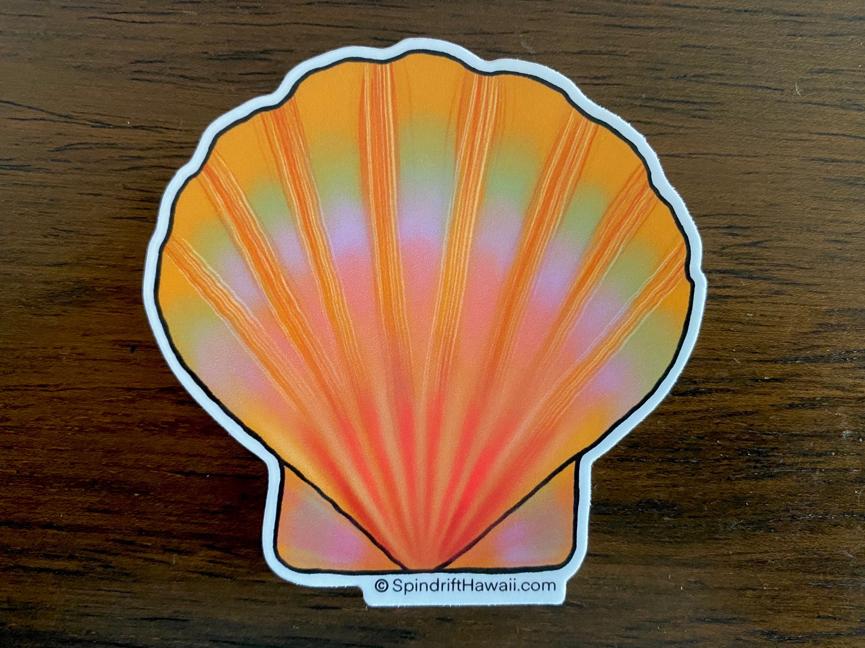 Rainbow Sunrise Shell Large 3” Vinyl Die Cut Sticker with White Border