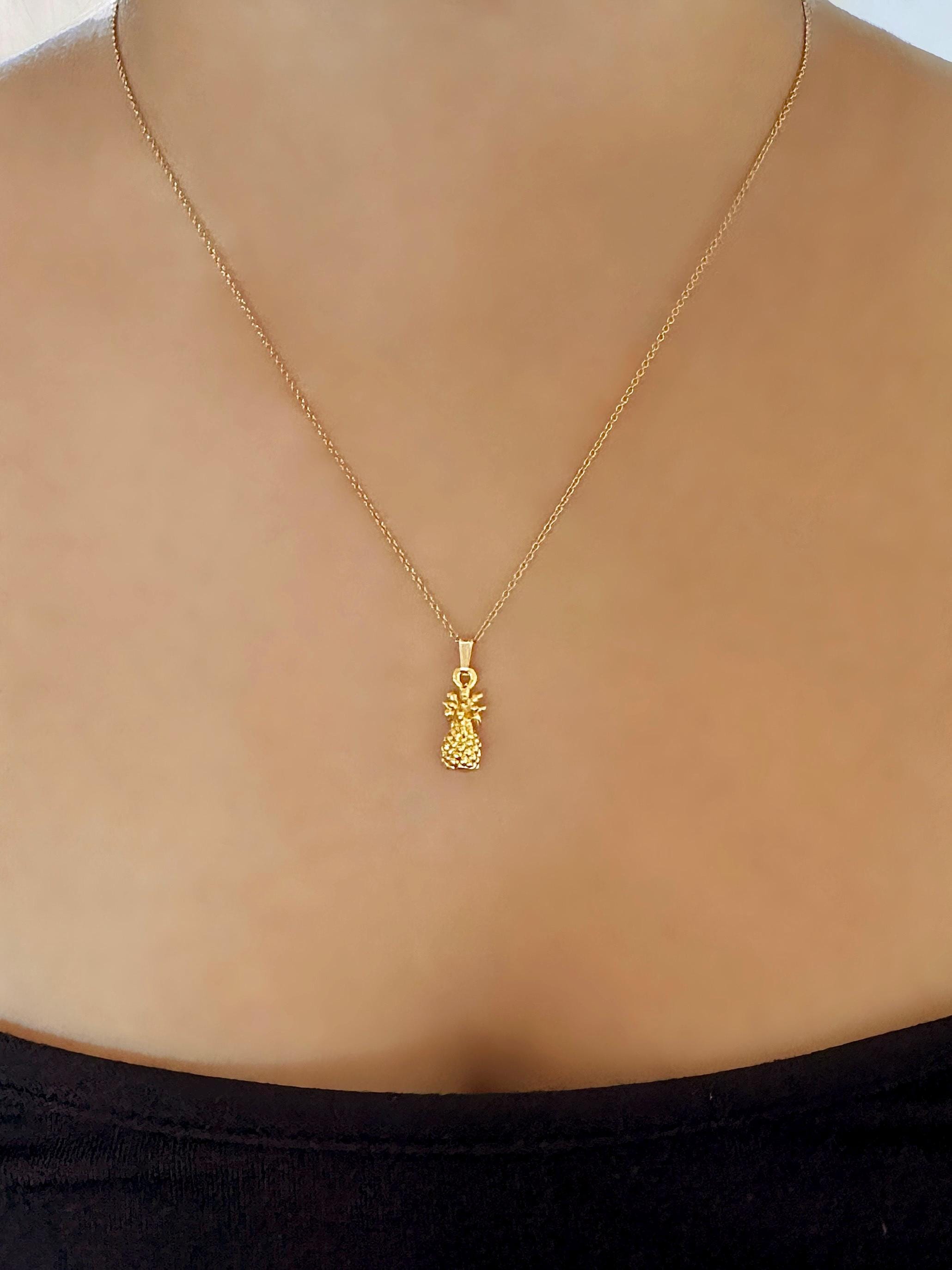 Gold Vermeil Pineapple Charm Necklace on 14K Gold Filled Chain