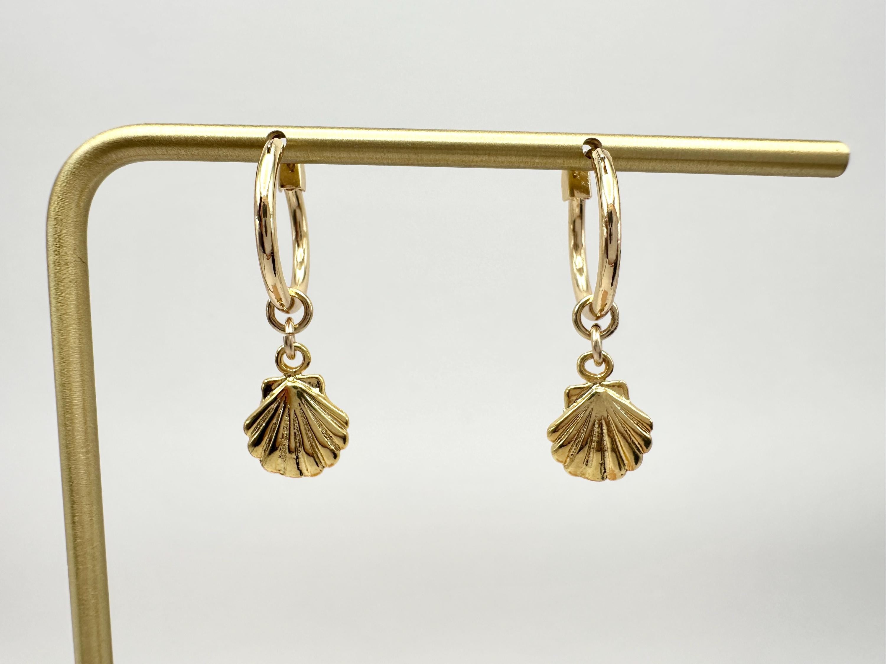Small Scallop Shell Charm 18K Gold Filled Hoop Earrings