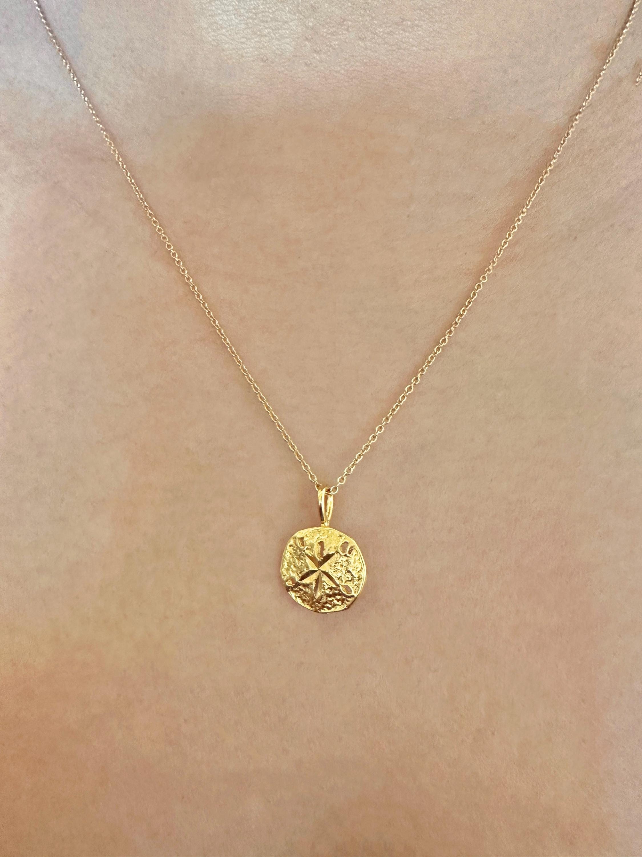 Gold Vermeil Sand Dollar Shell Charm Necklace on 14K Gold Filled Chain
