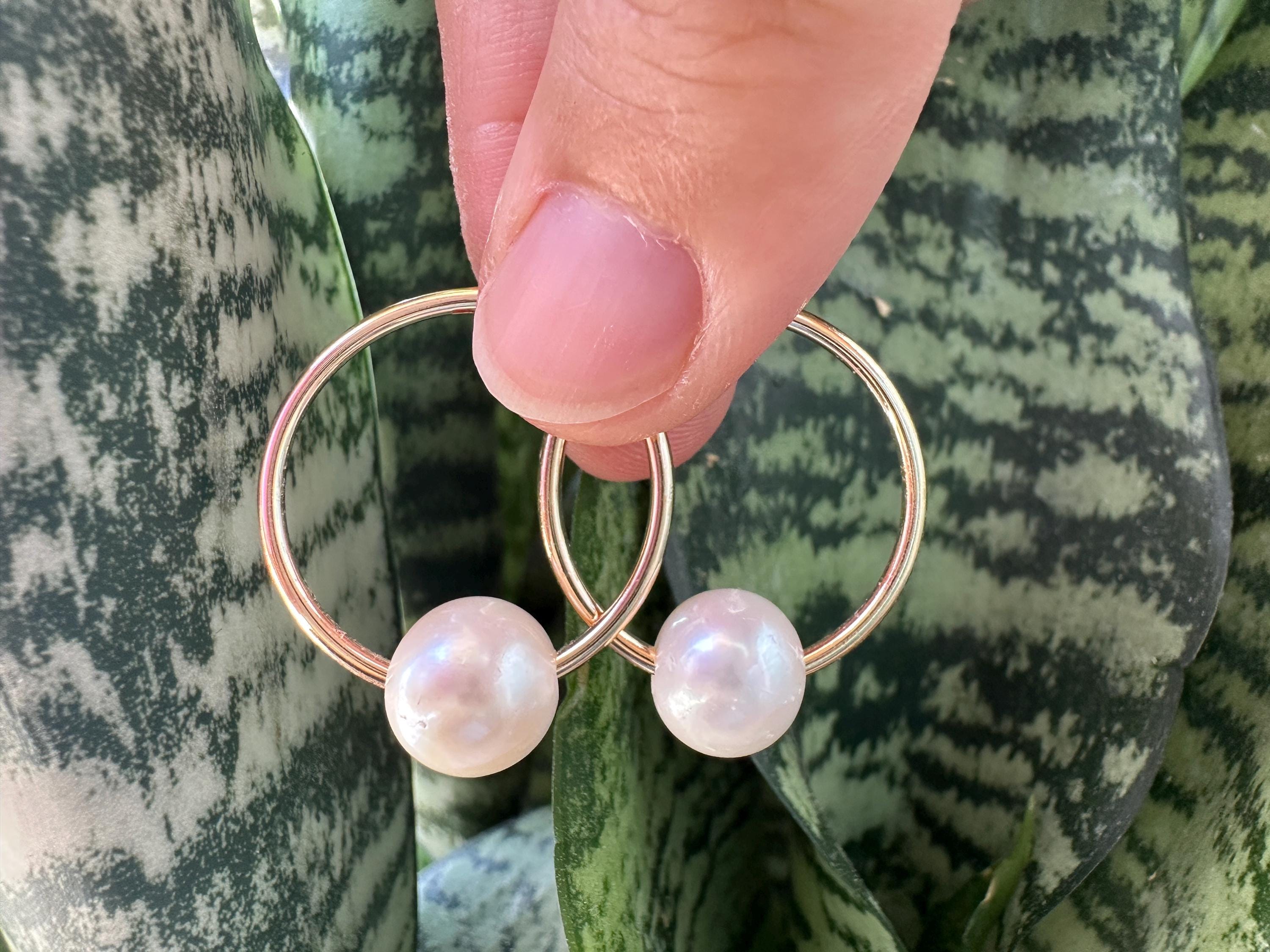 Floating Freshwater Pearl 18K Gold Filled Hoop Earrings