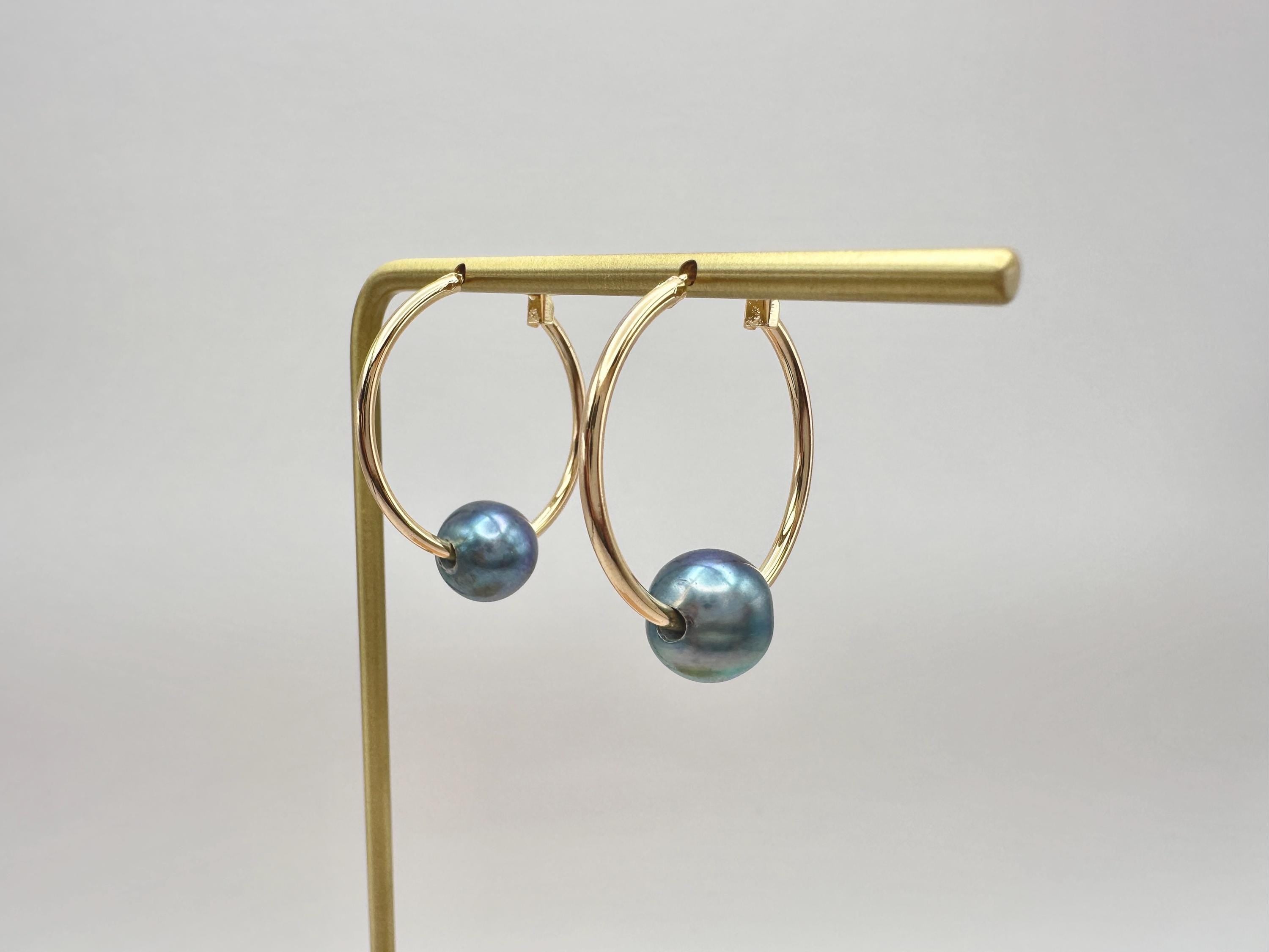 Floating Freshwater Pearl 18K Gold Filled Hoop Earrings