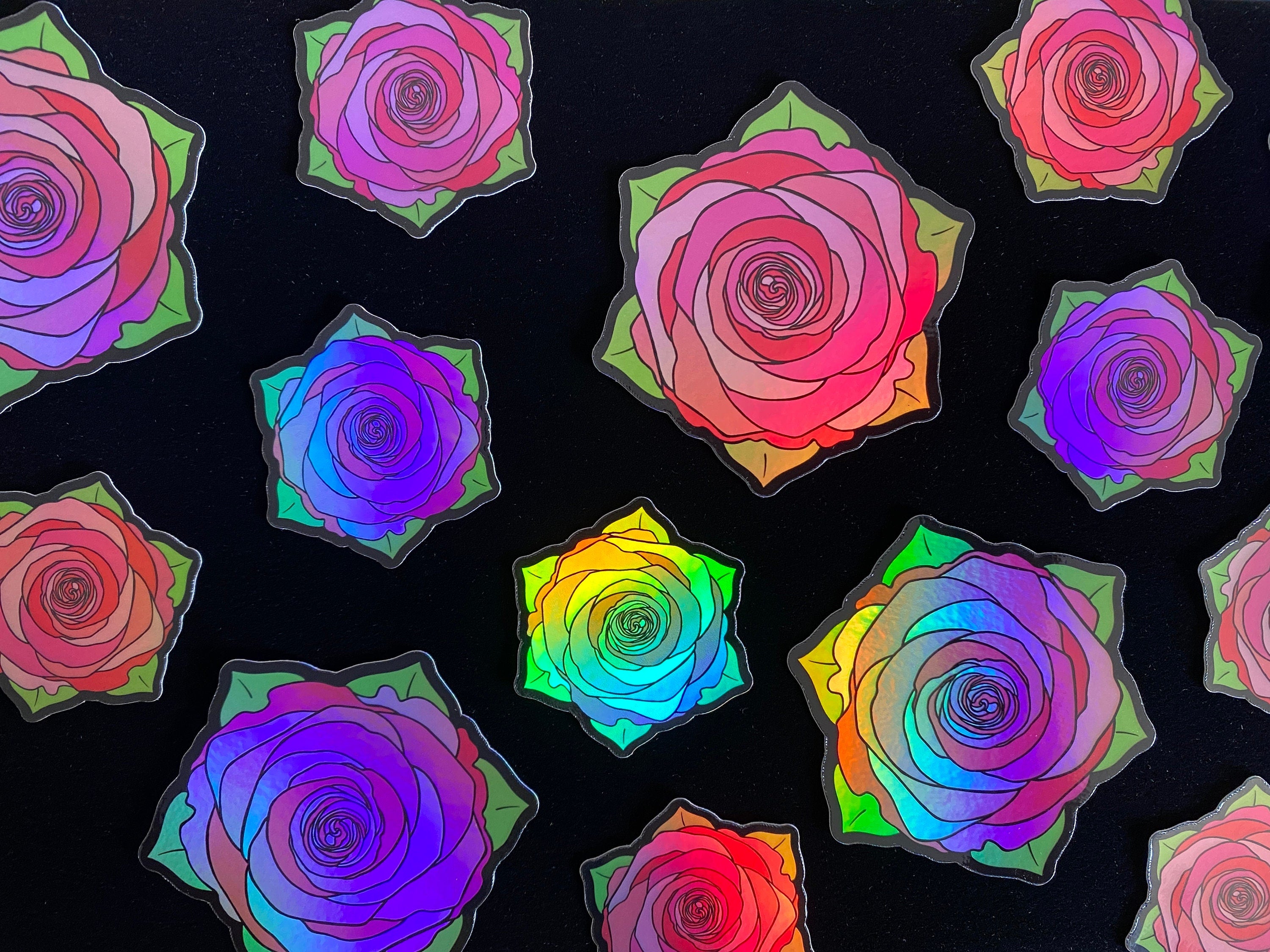 Holographic Pink Rose Vinyl Die Cut Sticker