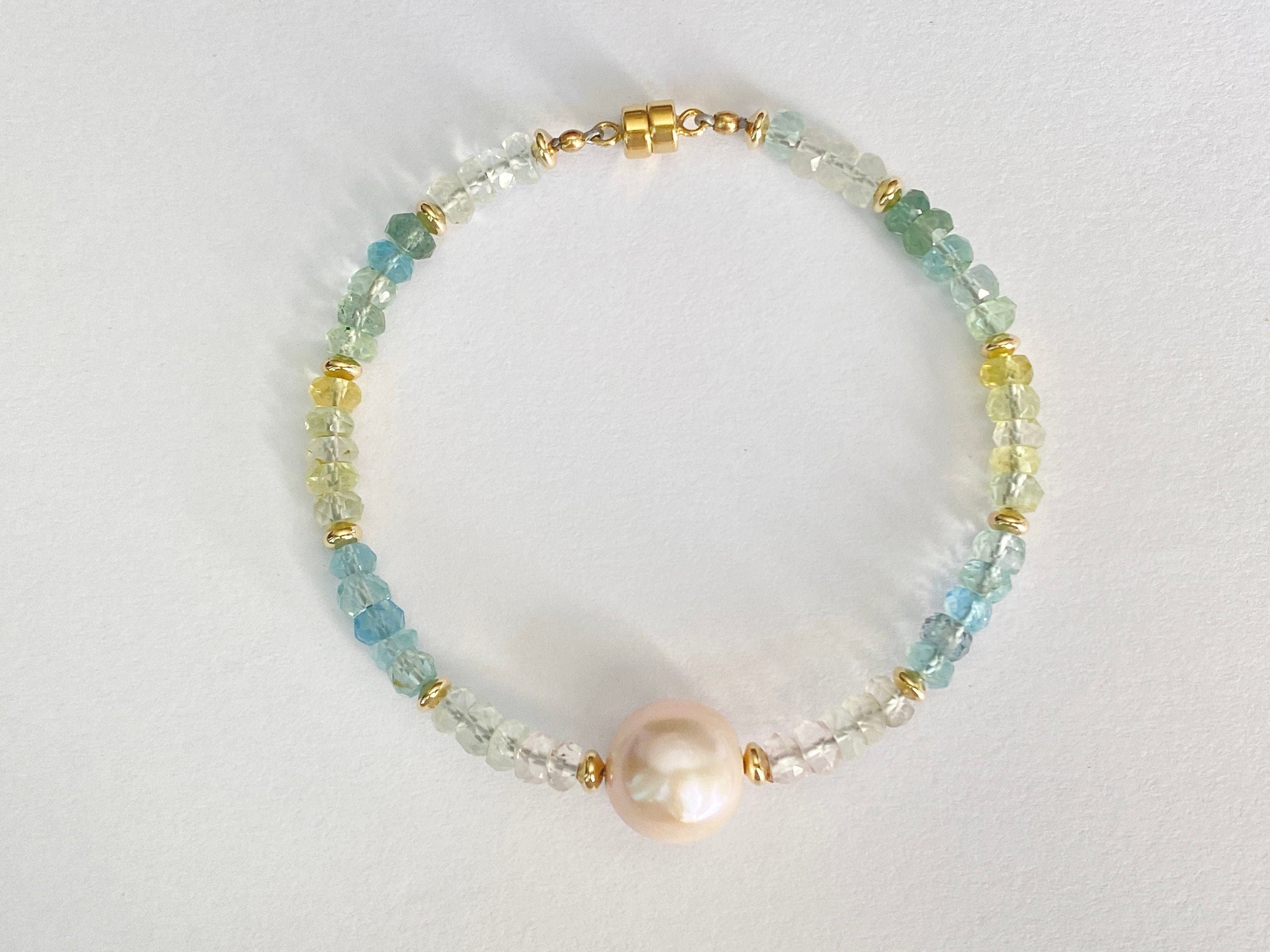 Aquamarine Freshwater Pearl Beaded Bracelet