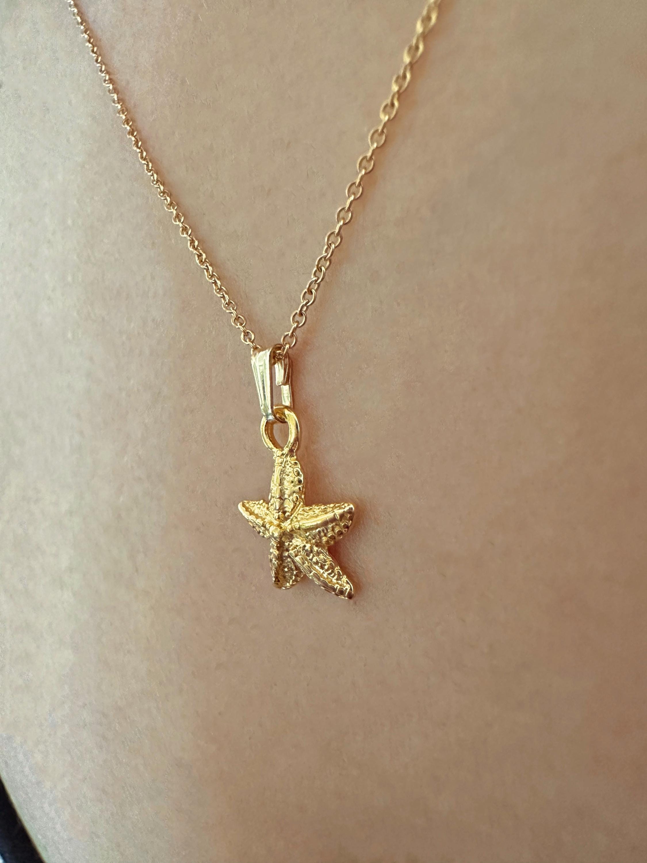 Gold Vermeil Sea Star Fish Charm Necklace on 14K Gold Filled Chain