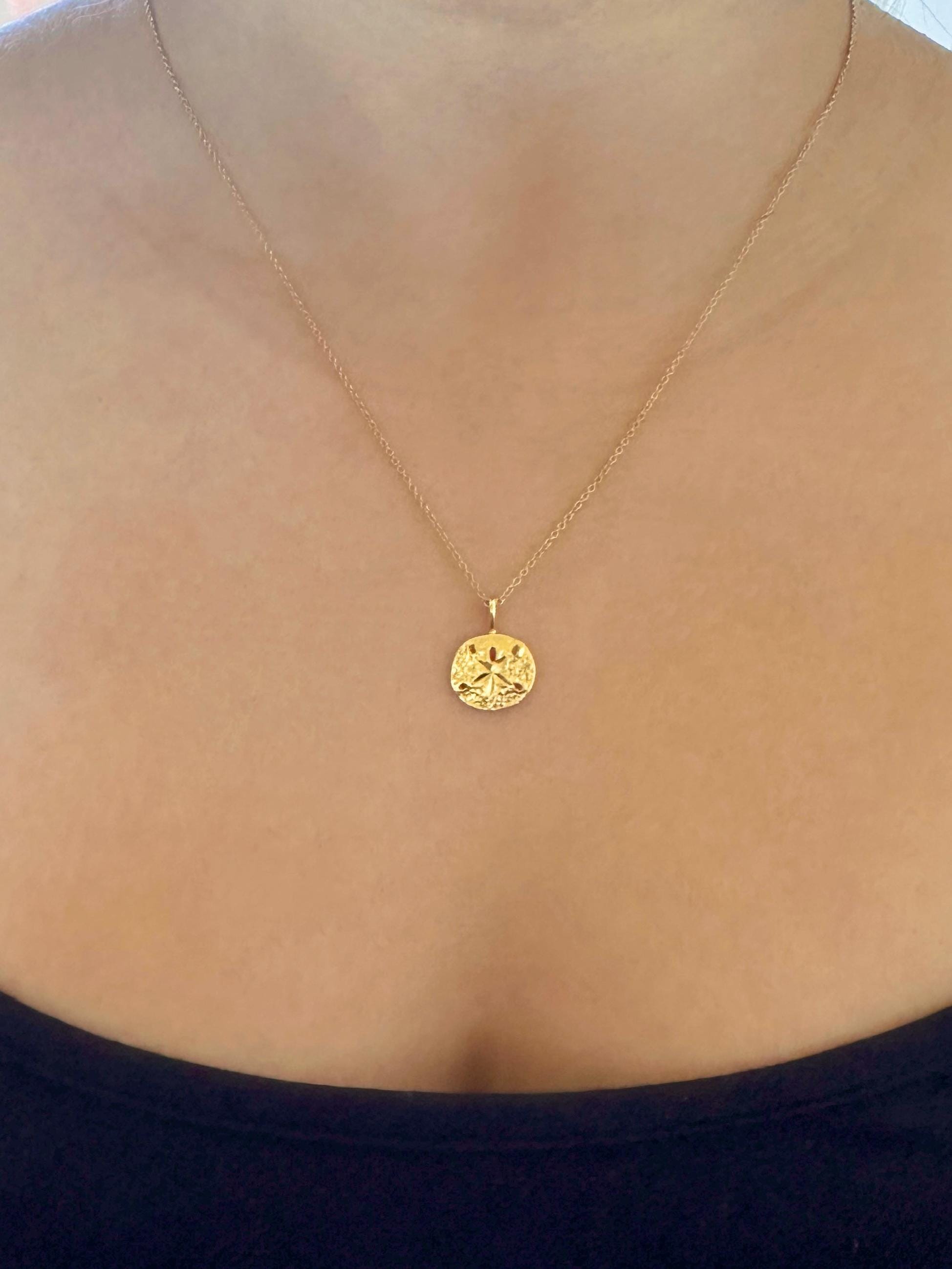 Gold Vermeil Sand Dollar Shell Charm Necklace on 14K Gold Filled Chain