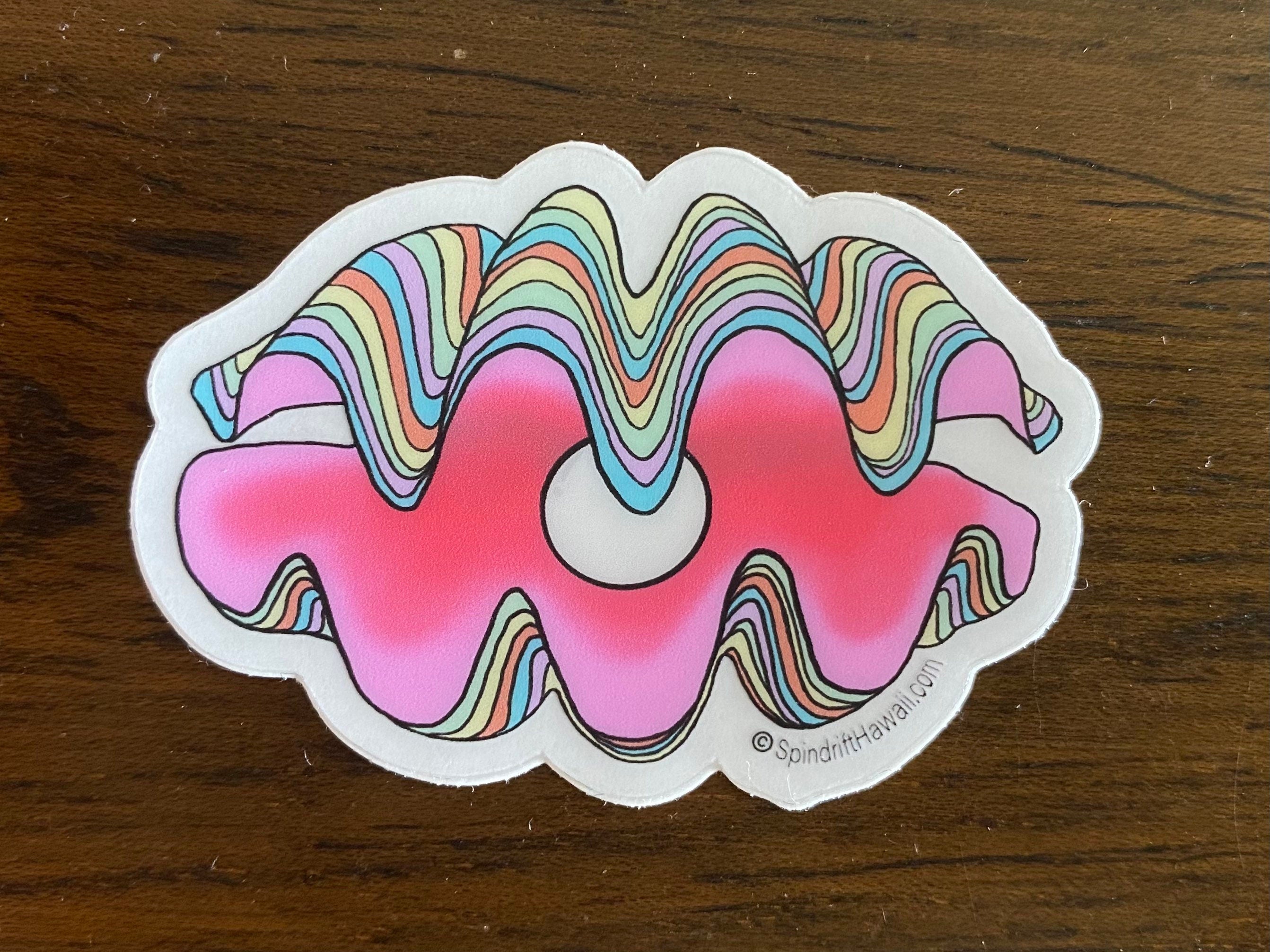 Rainbow Clam Shell with Pearl Clear 2” Vinyl Die Cut Sticker