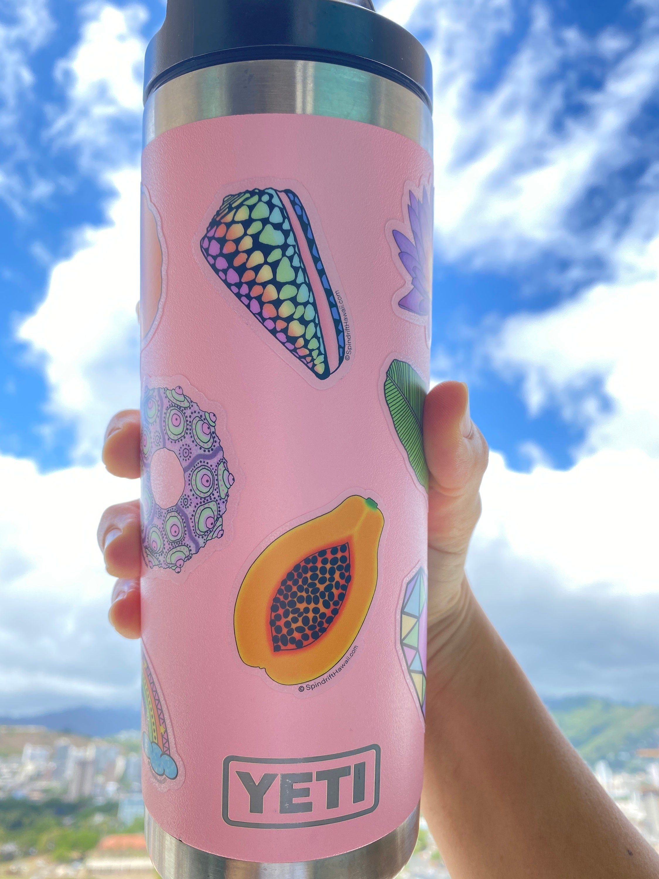 Rainbow Marble Cone Shell Clear 2” Vinyl Die Cut Sticker
