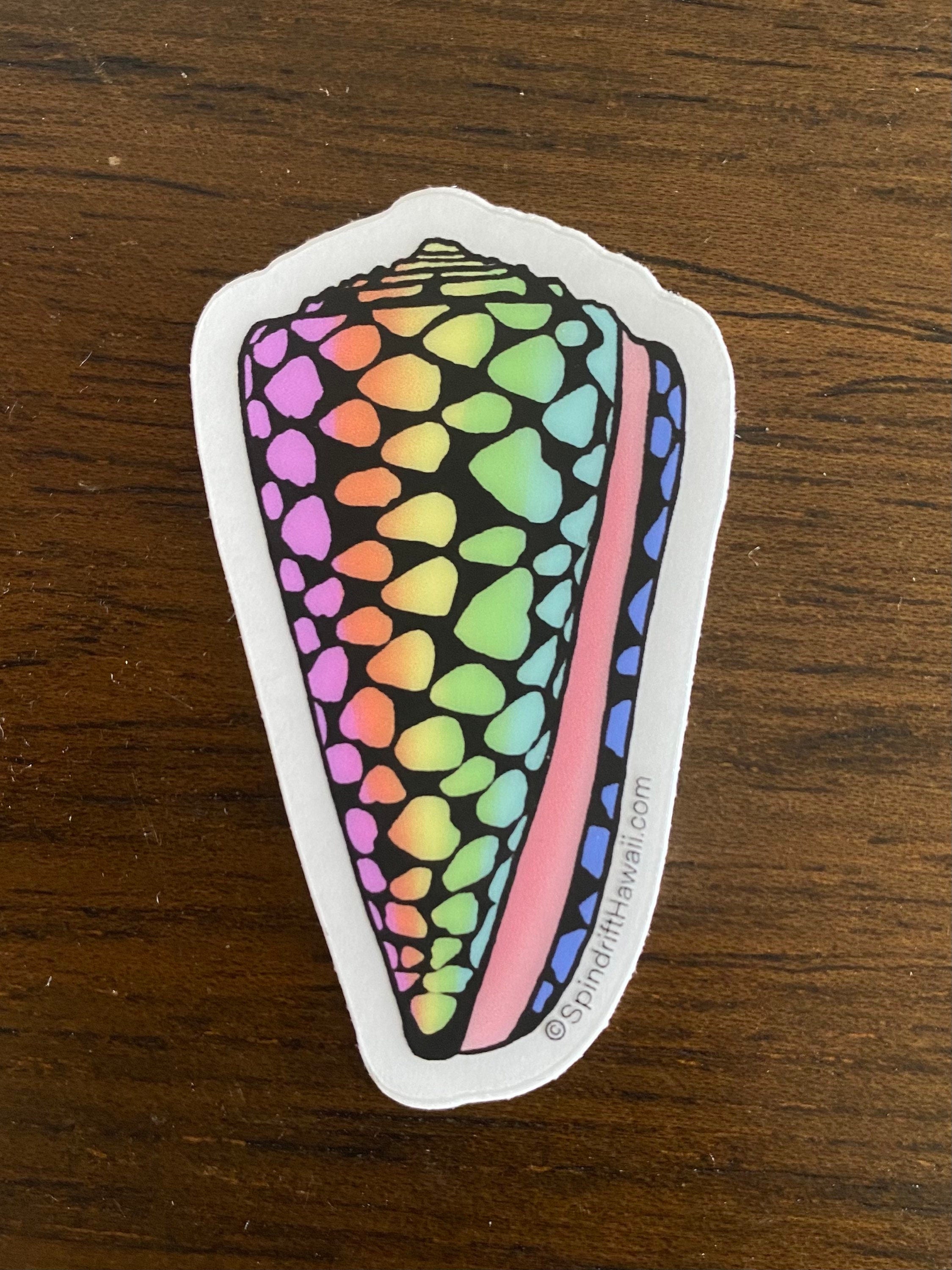 Rainbow Marble Cone Shell Clear 2” Vinyl Die Cut Sticker