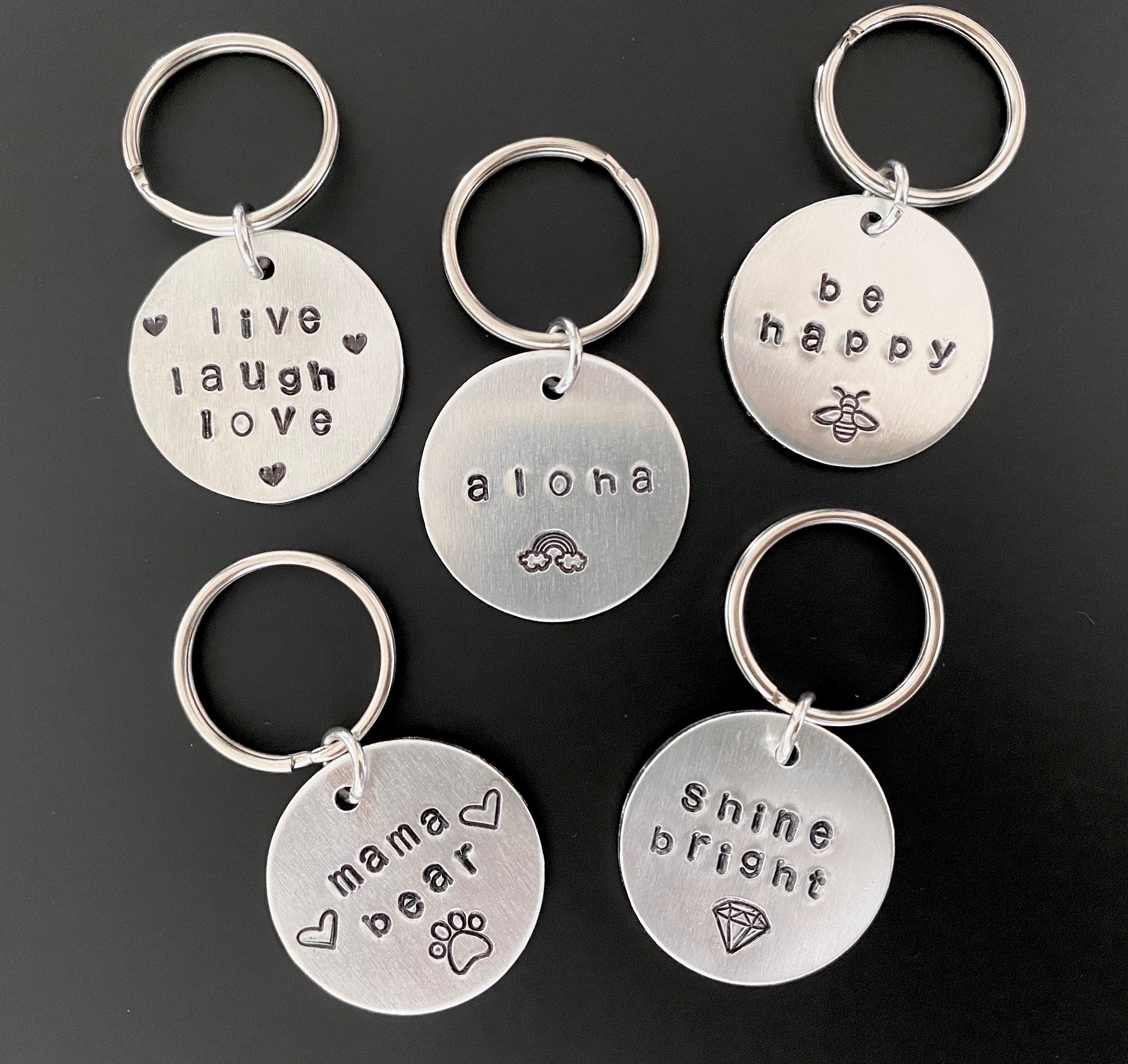 Customizable Hand Stamped 1" Aluminum Name Tag Keychain