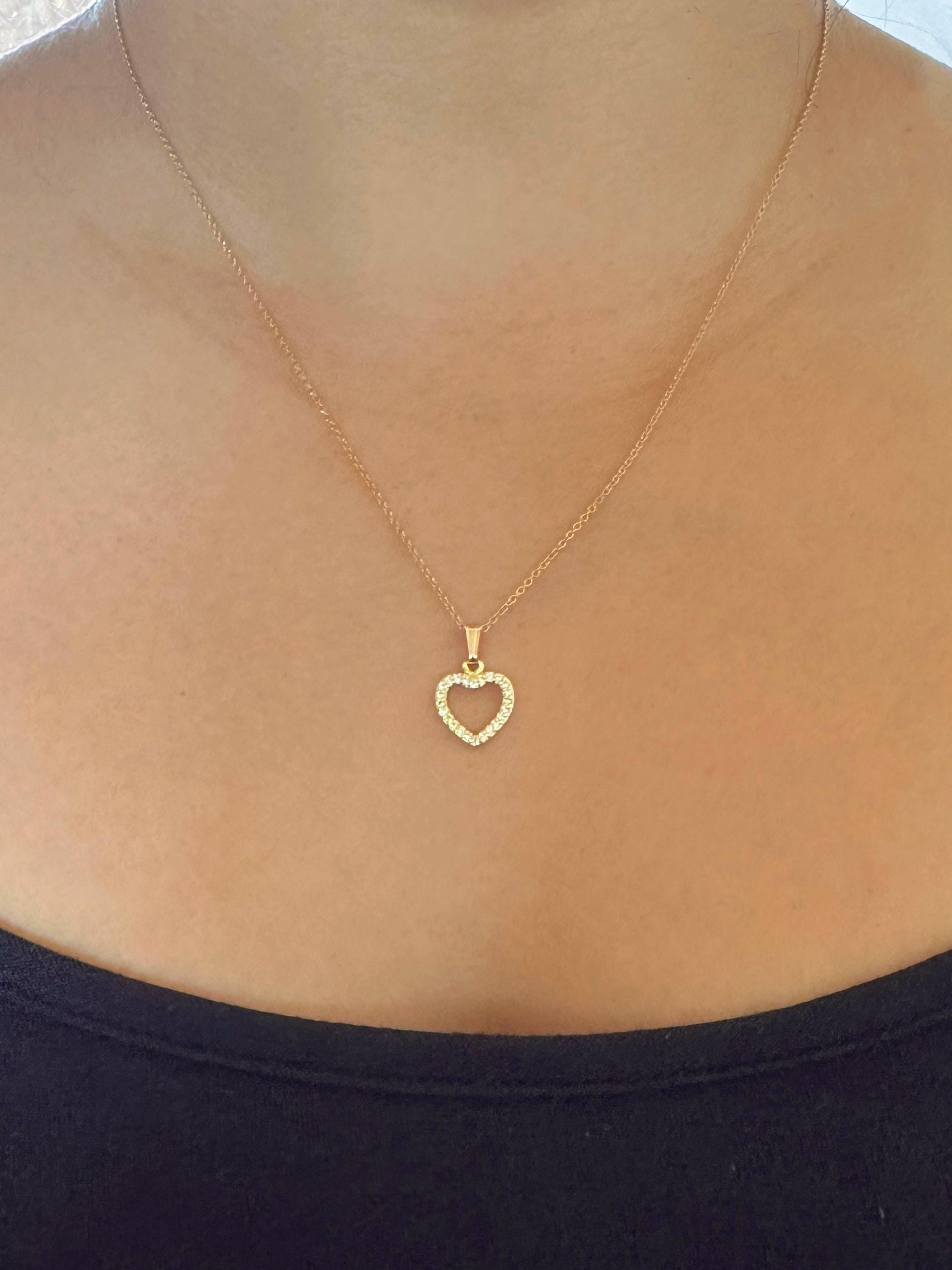 14K Gold Filled Sparkling Heart Charm Necklace Cubic Zirconia Studded