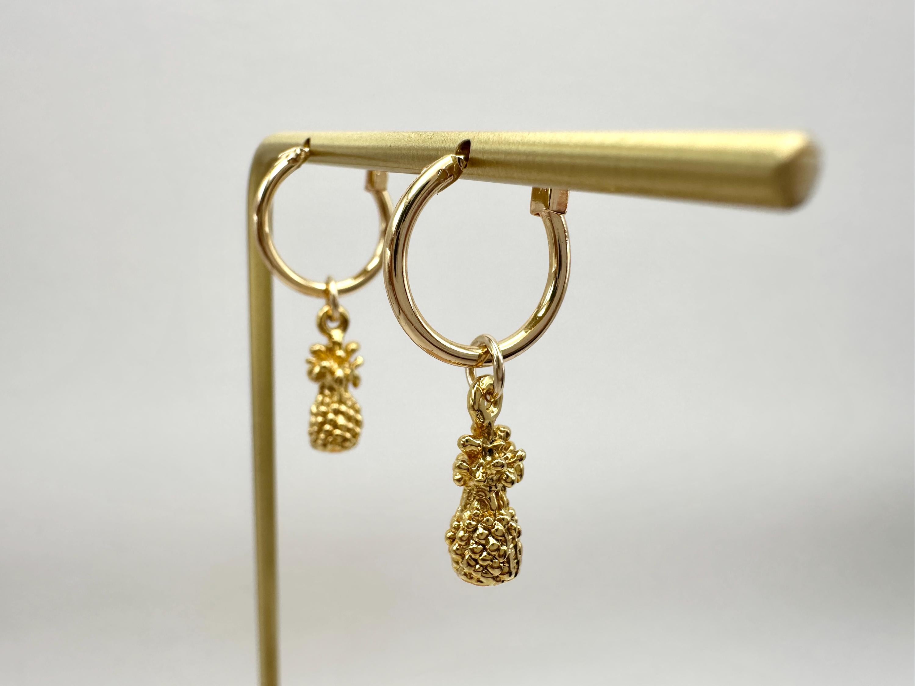 Pineapple Charm 18K Gold Filled Hoop Earrings