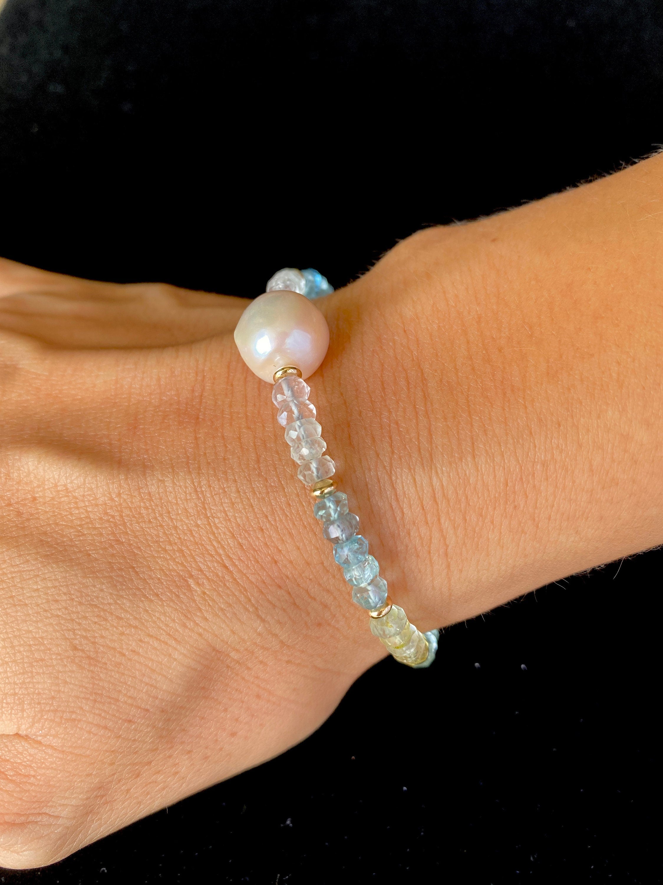 Aquamarine Freshwater Pearl Beaded Bracelet