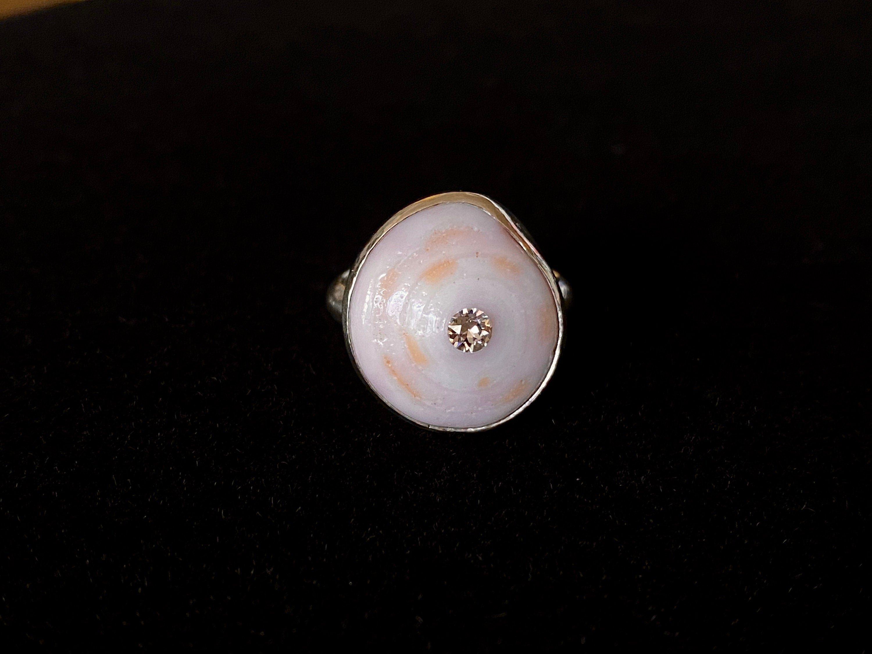 Hawaiian Puka Shell with Swarovski Crystal Sterling Silver Bezel Set Ring