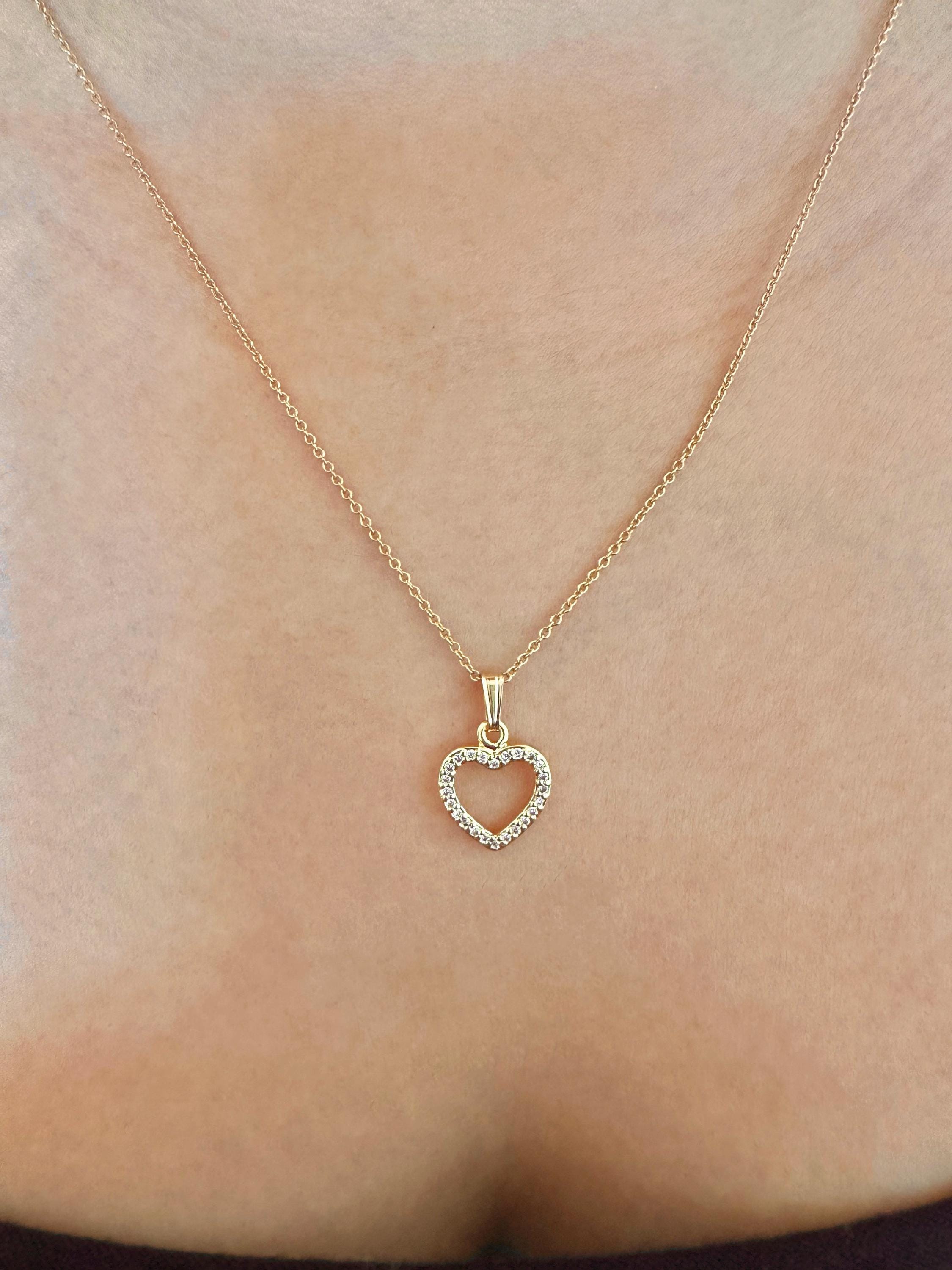 14K Gold Filled Sparkling Heart Charm Necklace Cubic Zirconia Studded
