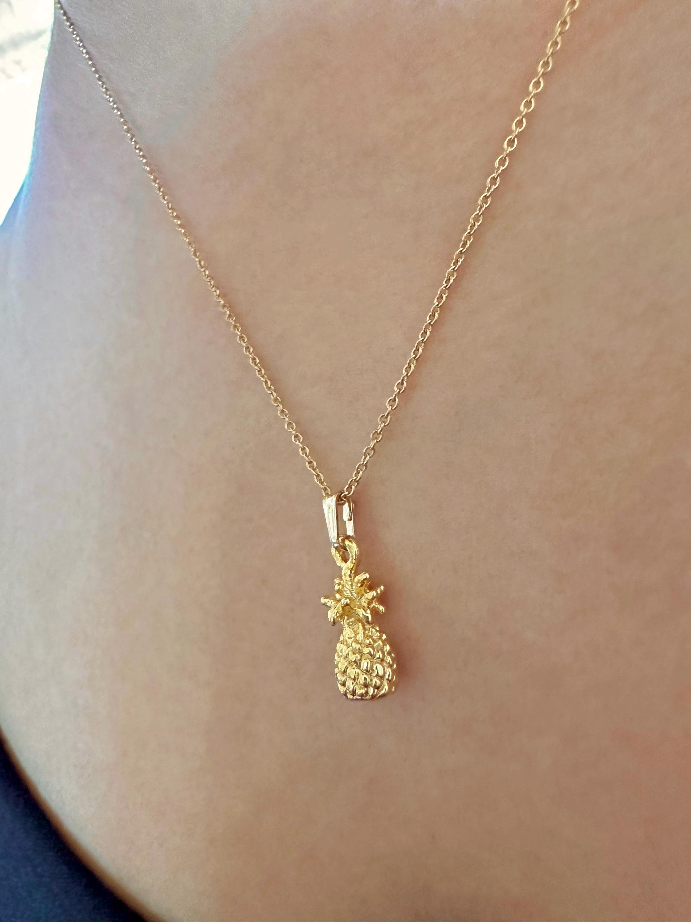 Gold Vermeil Pineapple Charm Necklace on 14K Gold Filled Chain