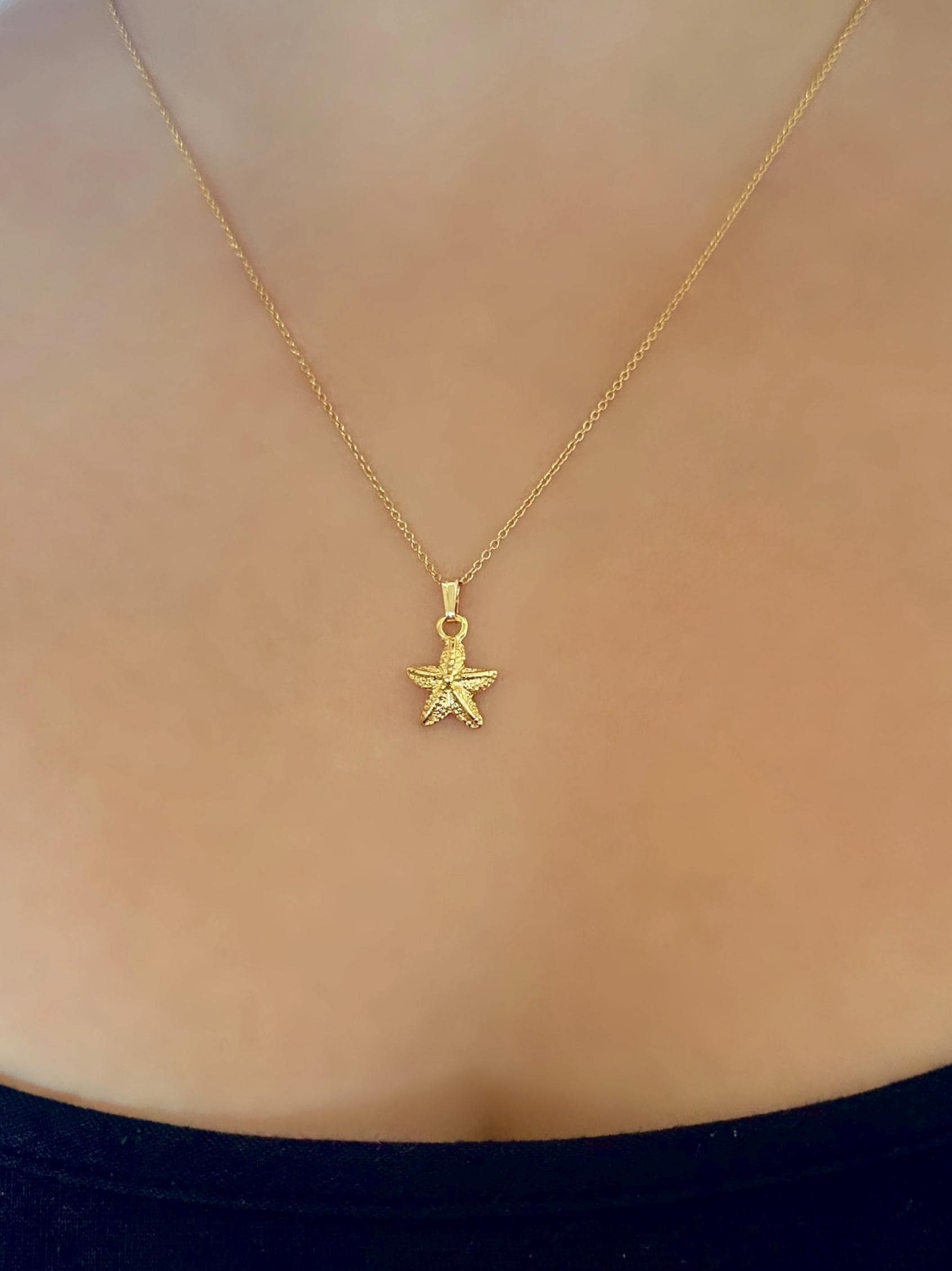 Gold Vermeil Sea Star Fish Charm Necklace on 14K Gold Filled Chain