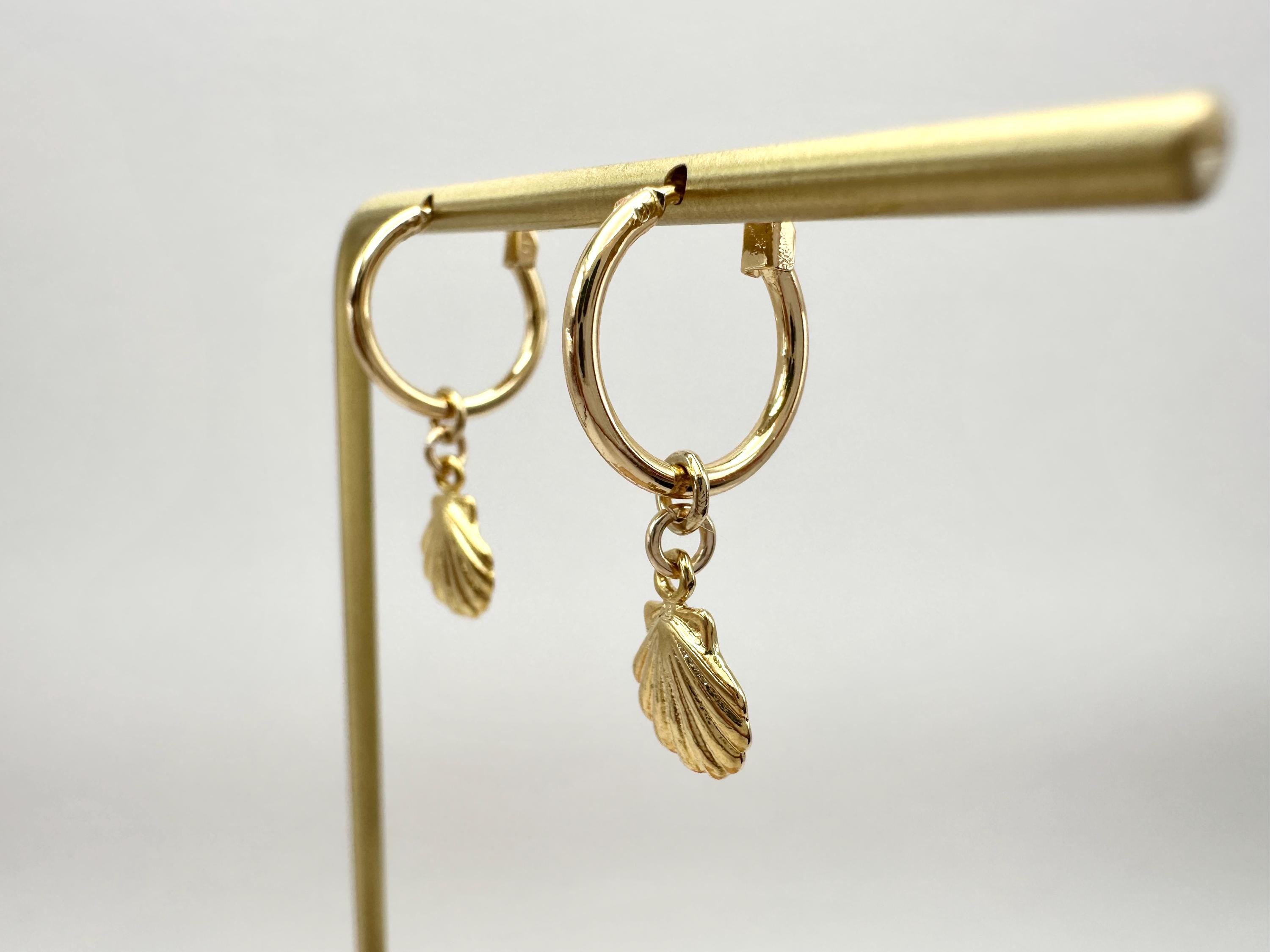 Small Scallop Shell Charm 18K Gold Filled Hoop Earrings