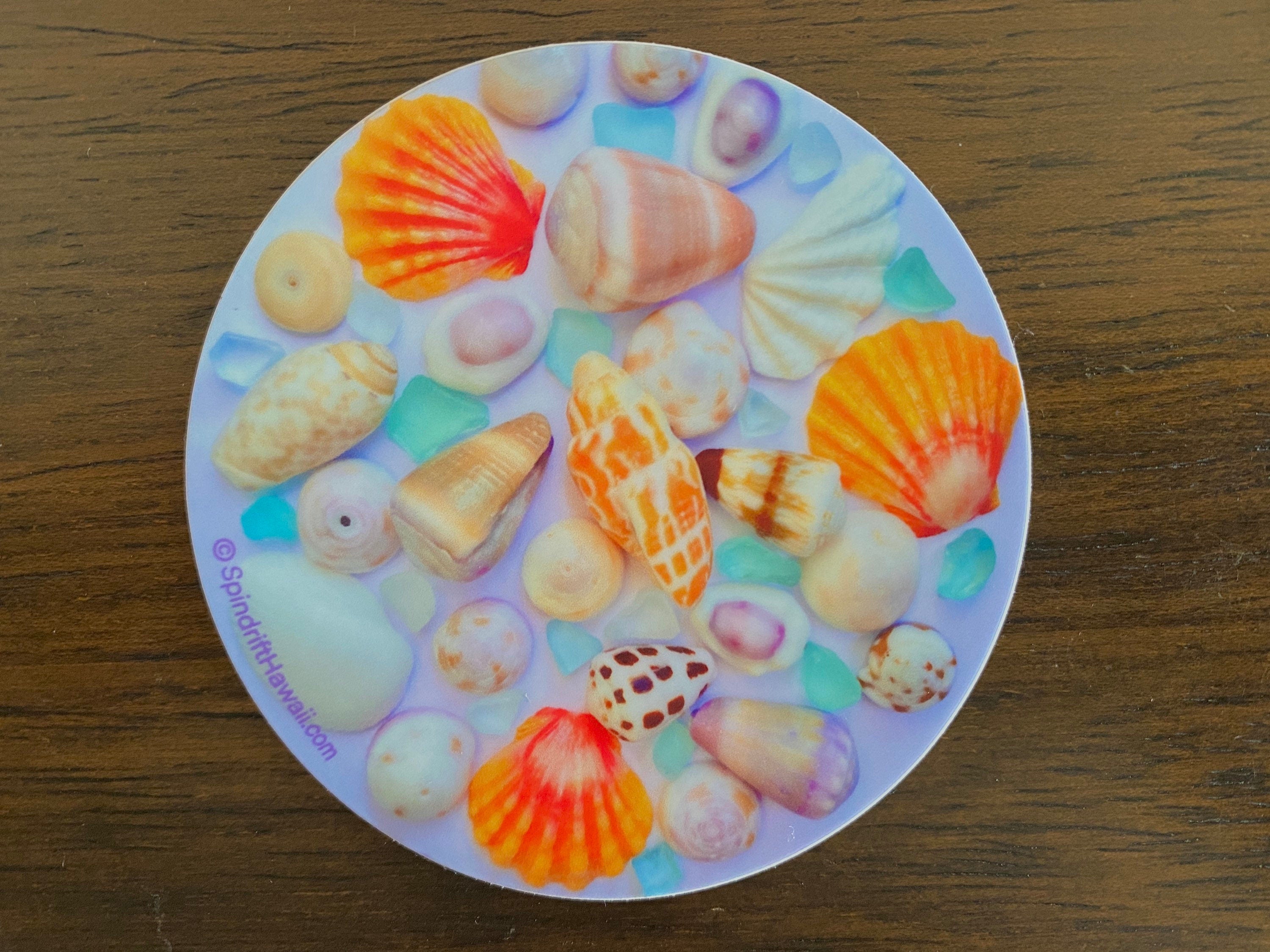 Shells and Sea Glass Collage Circle Vinyl Die Cut Sticker