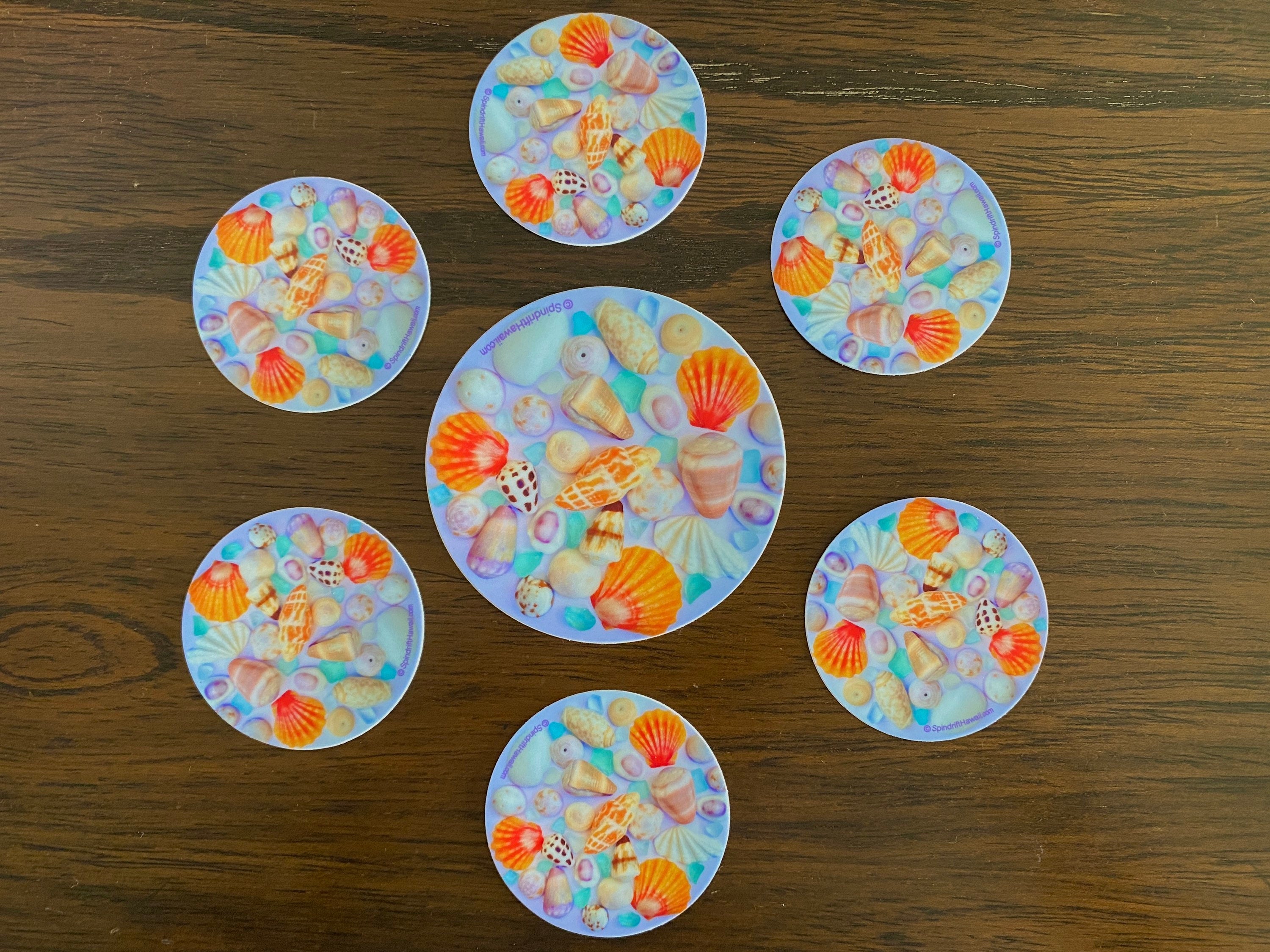Shells and Sea Glass Collage Circle Vinyl Die Cut Sticker