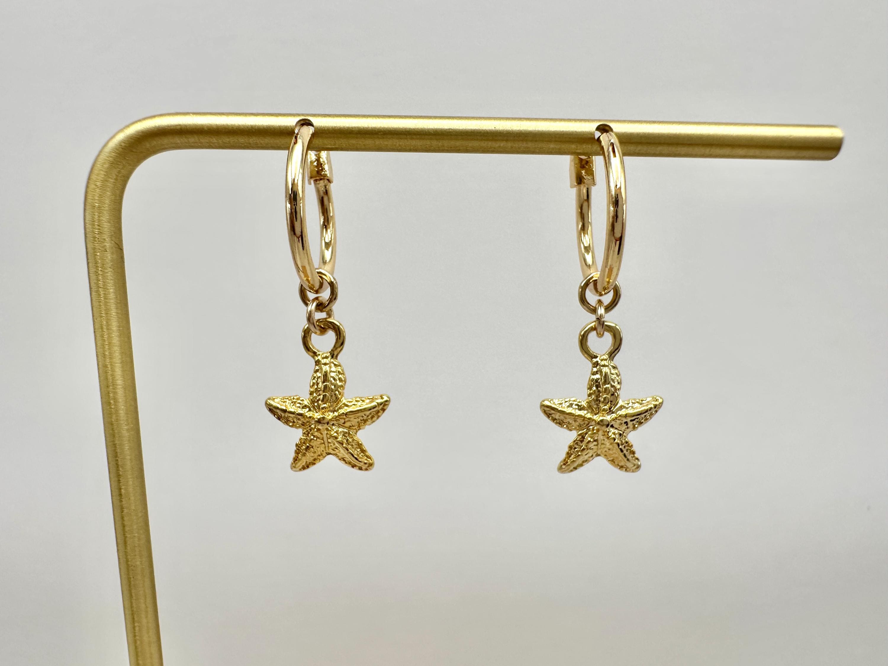 Starfish Charm 18K Gold Filled Hoop Earrings