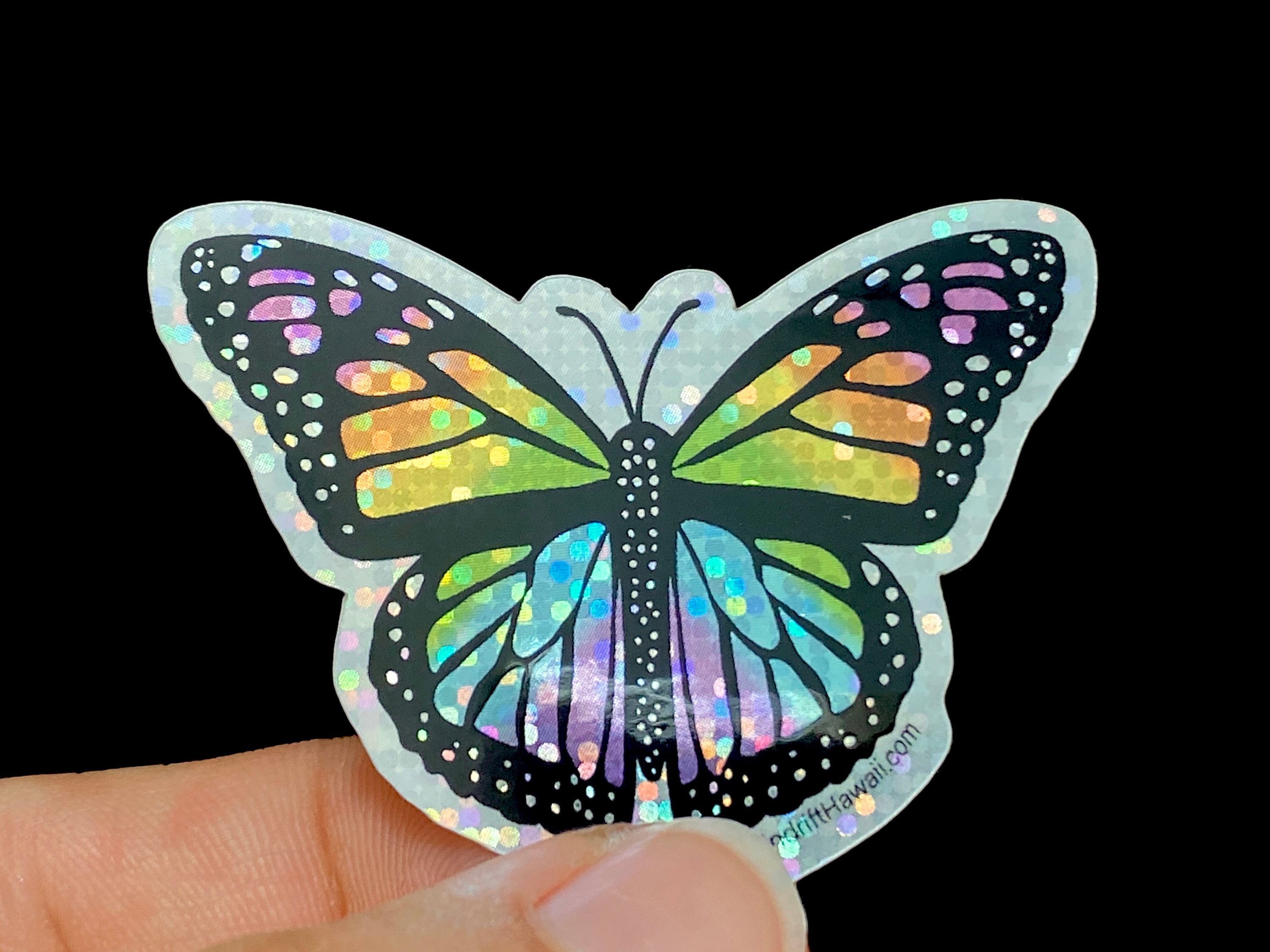 Glitter Holographic Rainbow Monarch Butterfly 2” Die Cut Sticker