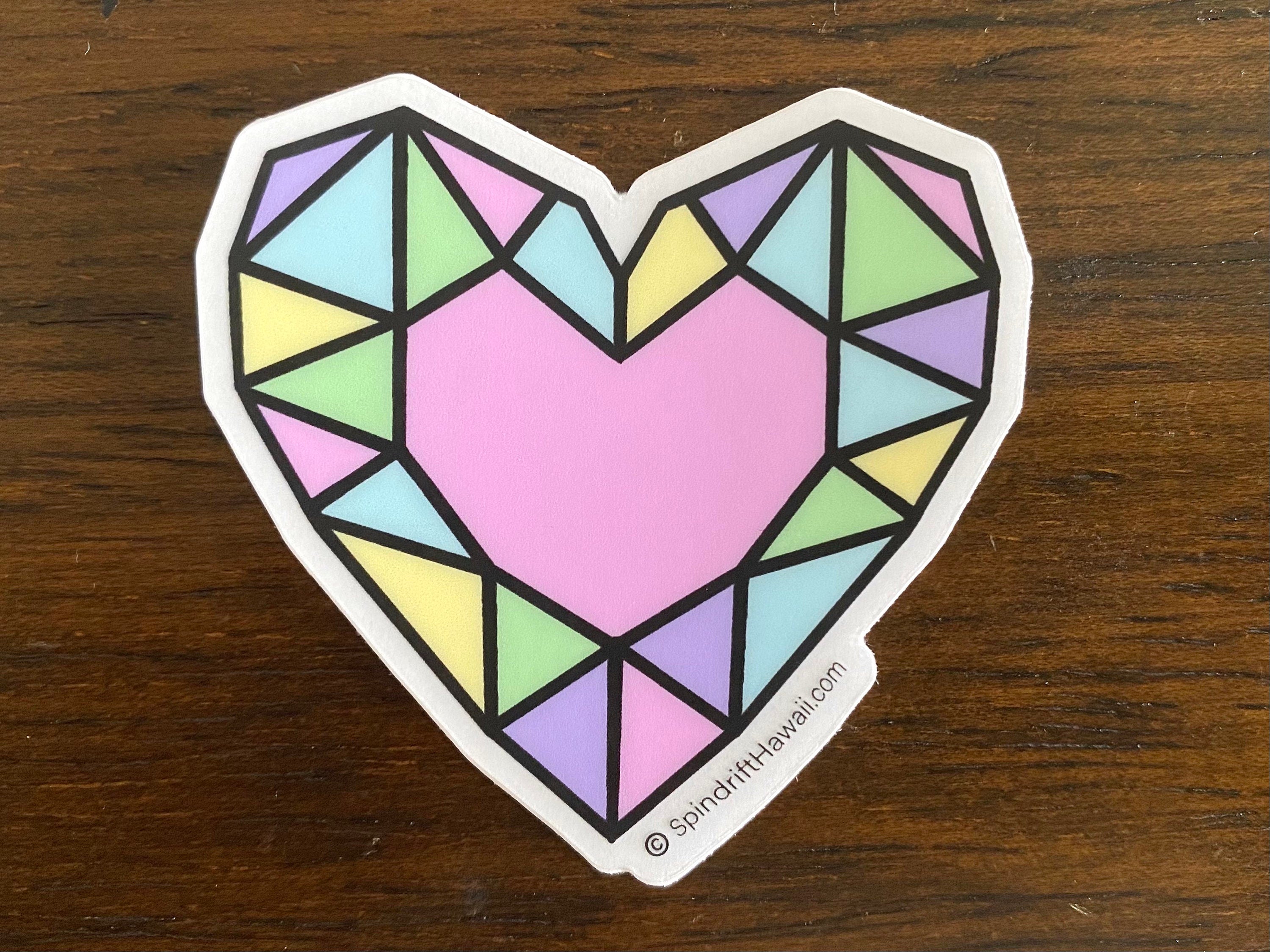 Rainbow Geometric Heart Gemstone Clear 2” Vinyl Die Cut Sticker