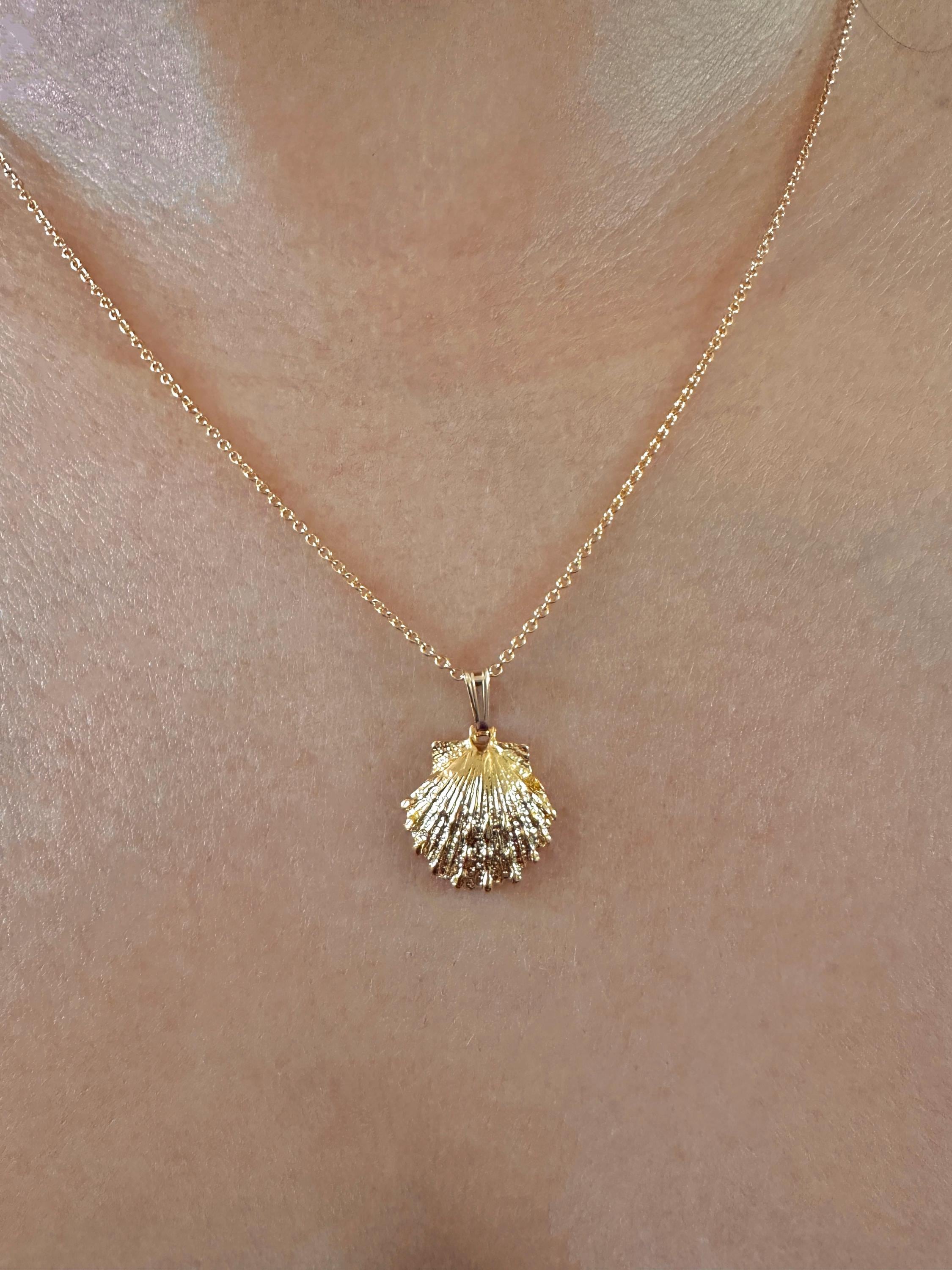 Medium Sunrise Scallop Shell Charm Necklace on 14K Gold Filled Chain