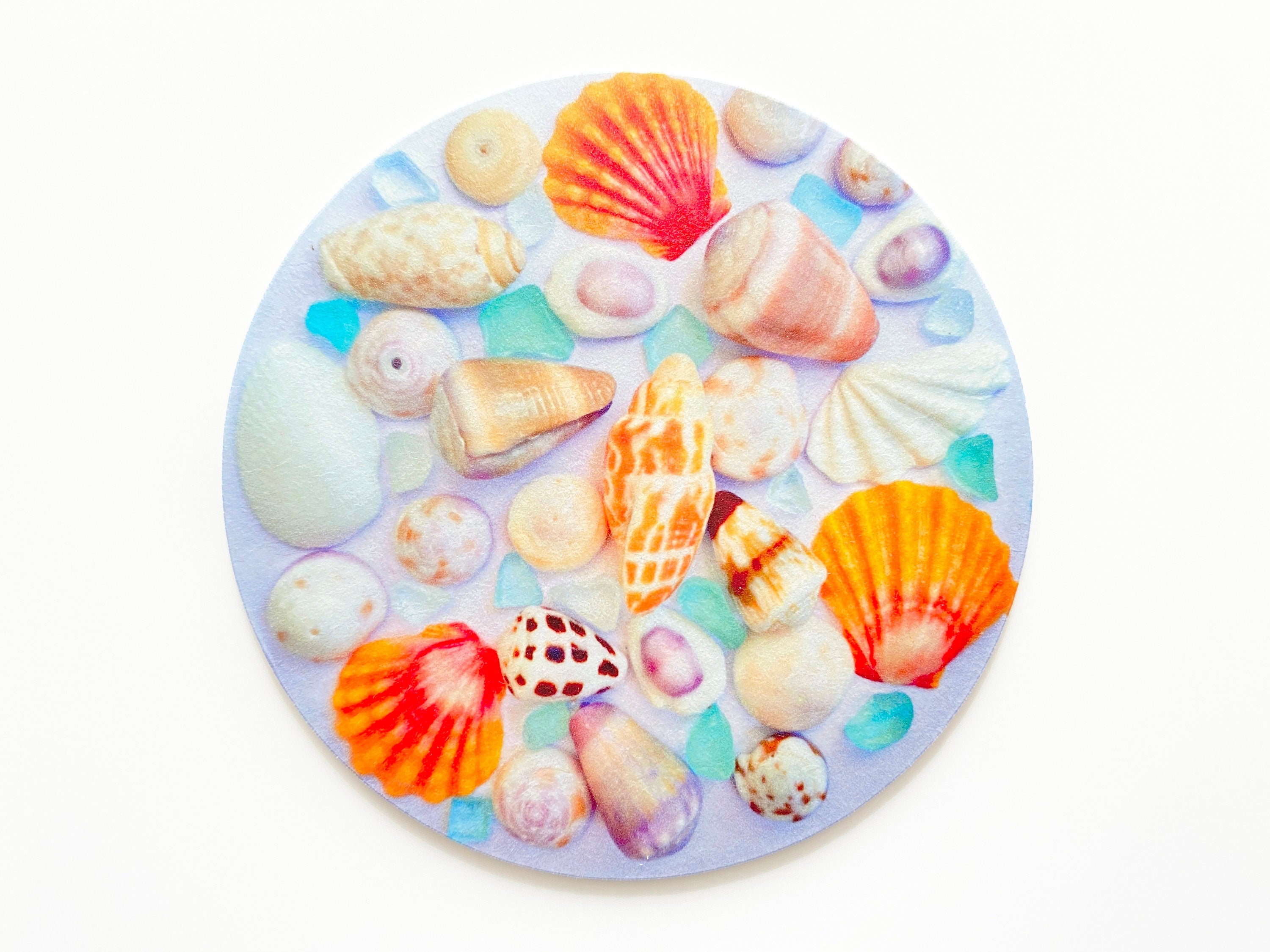 Colorful Shell and Sea Glass Cluster Coasters (Set of 5)