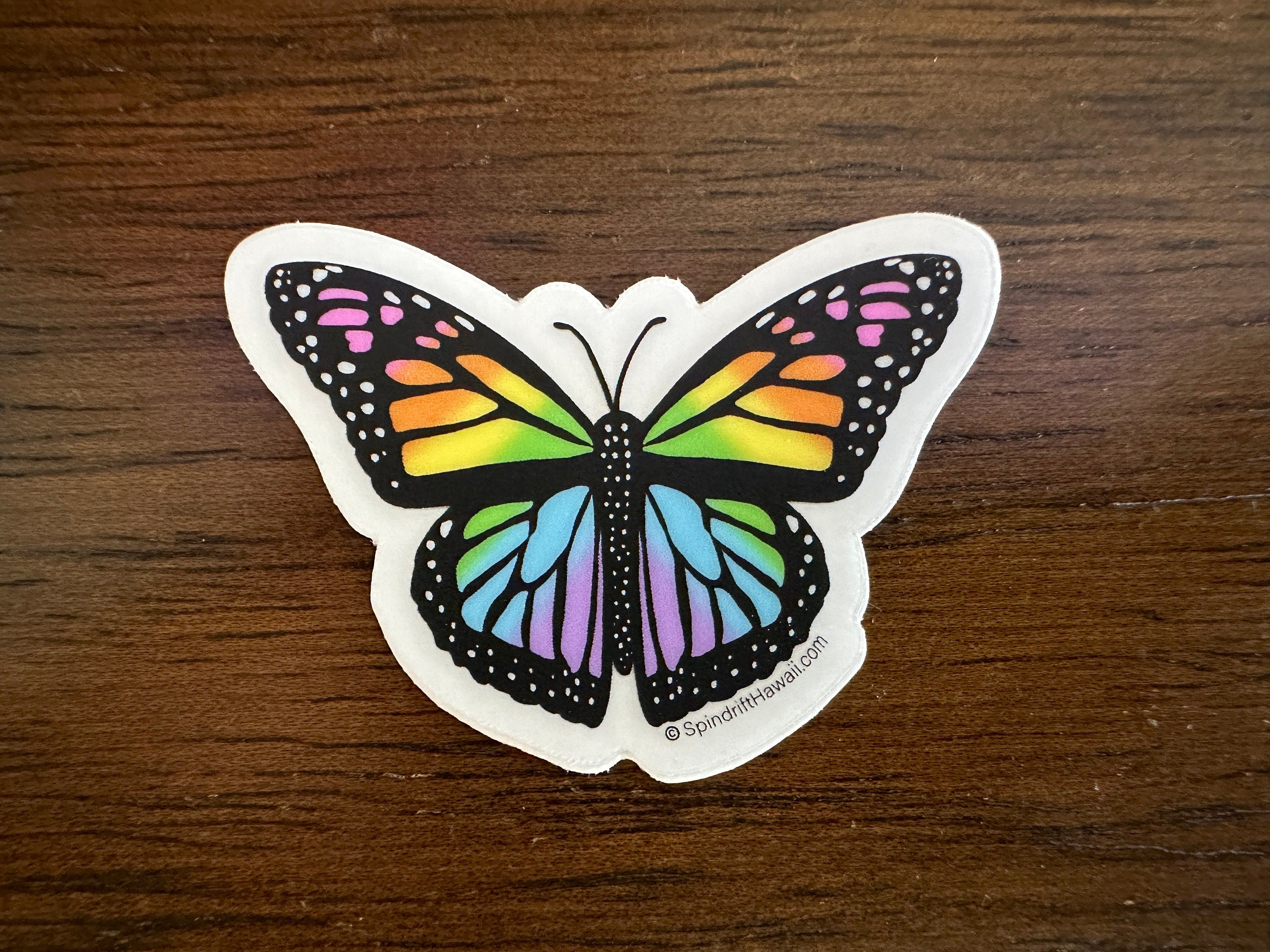 Rainbow Monarch Butterfly Clear 2” Vinyl Die Cut Sticker