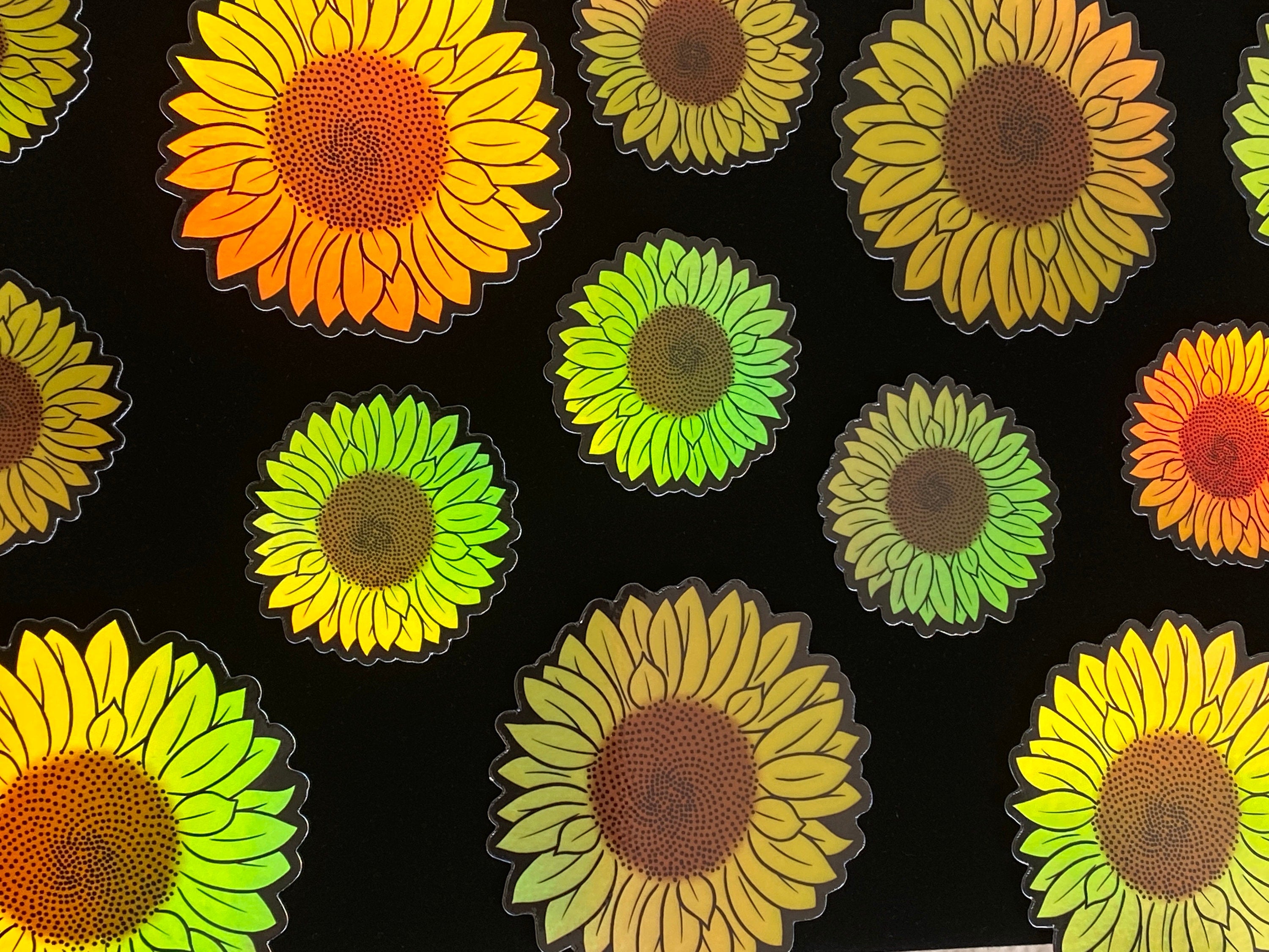Holographic Yellow Sunflower Vinyl Die Cut Sticker