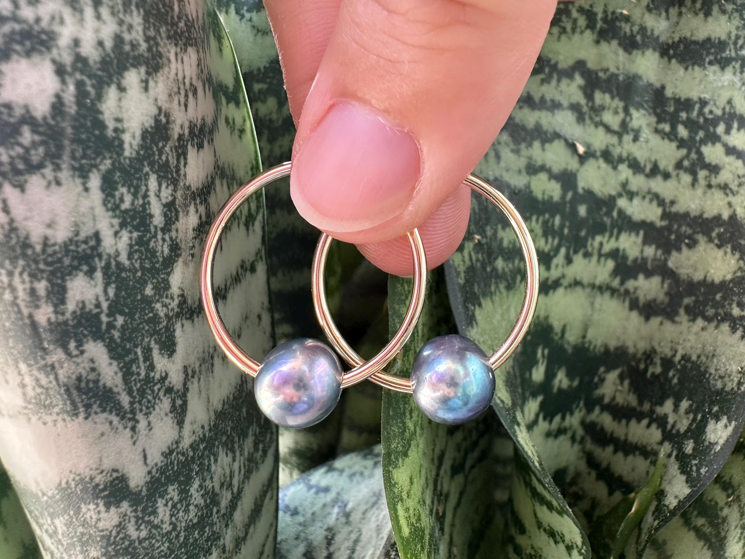 Floating Freshwater Pearl 18K Gold Filled Hoop Earrings