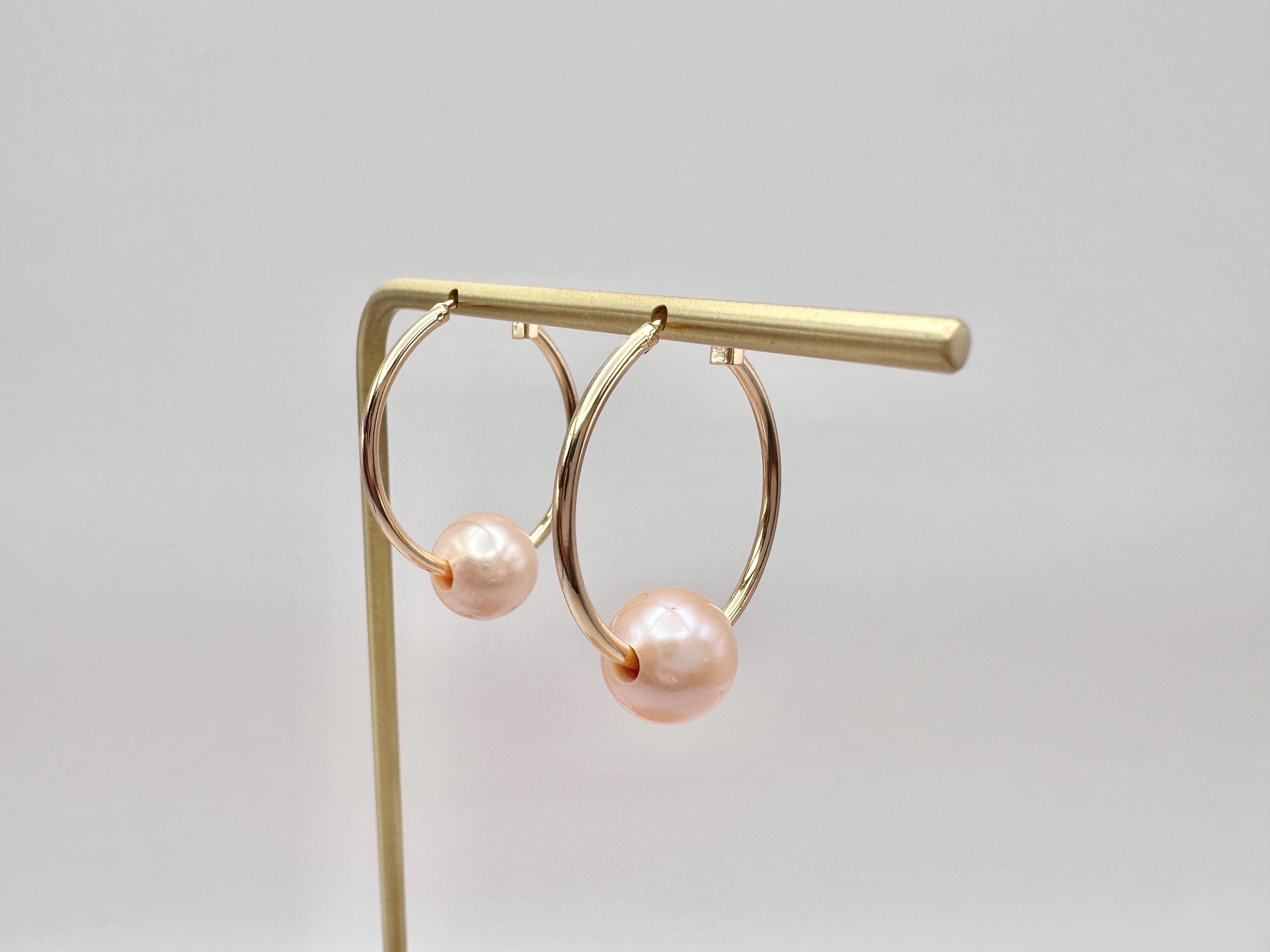 Floating Freshwater Pearl 18K Gold Filled Hoop Earrings