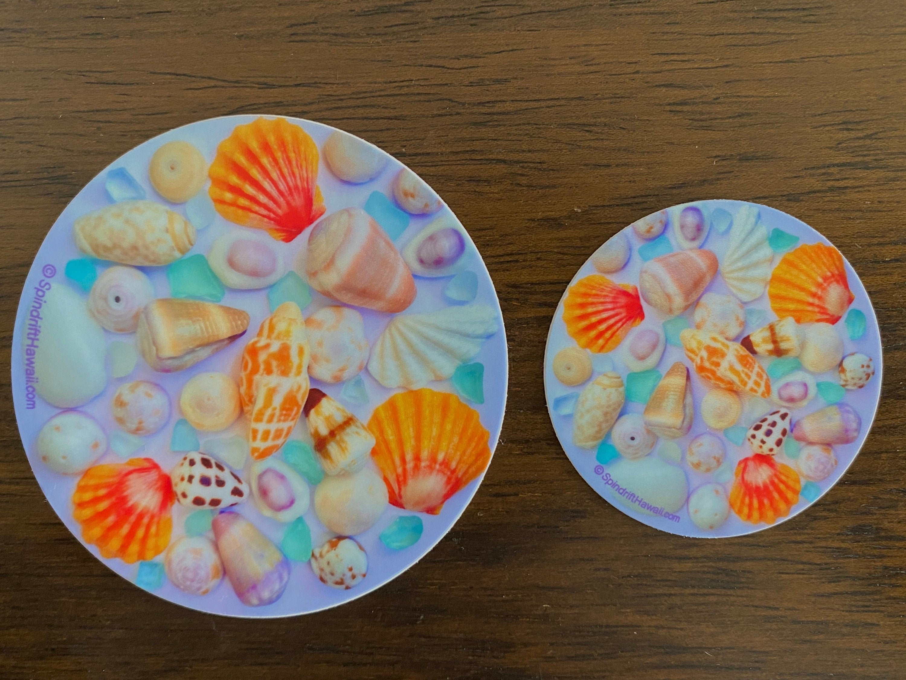 Shells and Sea Glass Collage Circle Vinyl Die Cut Sticker