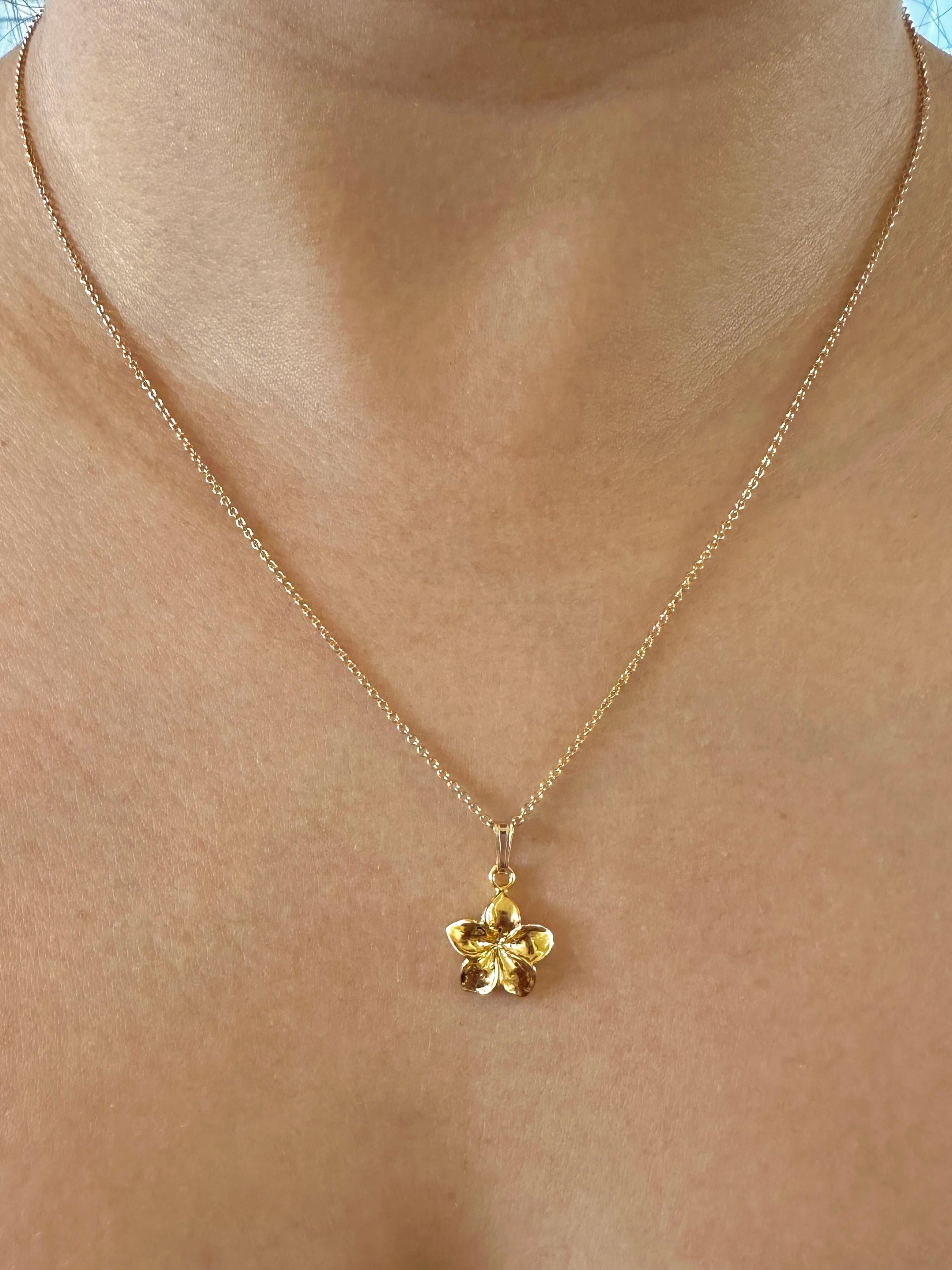 Plumeria Flower Hawaiian Frangipani Charm Necklace on 14K Gold Filled Chain