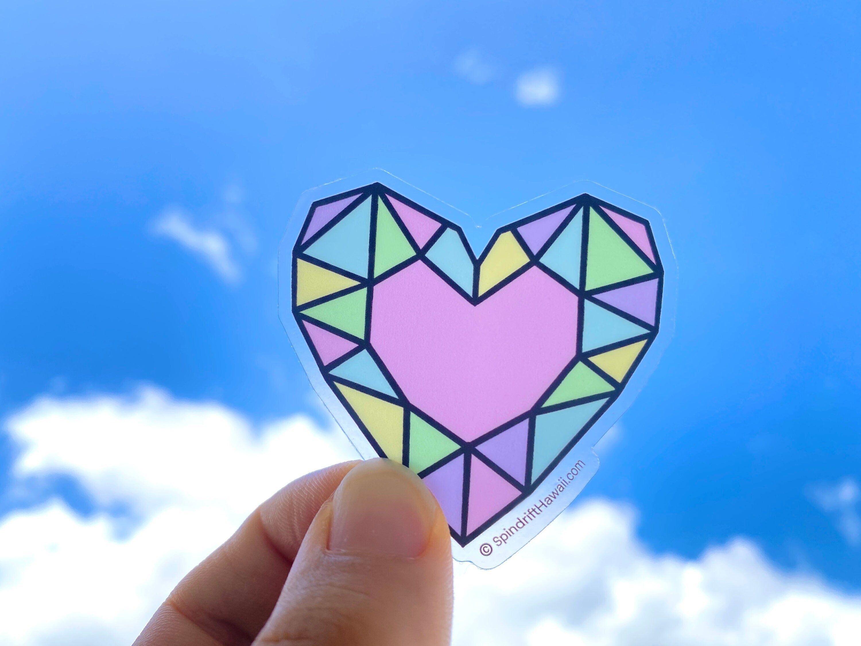 Rainbow Geometric Heart Gemstone Clear 2” Vinyl Die Cut Sticker