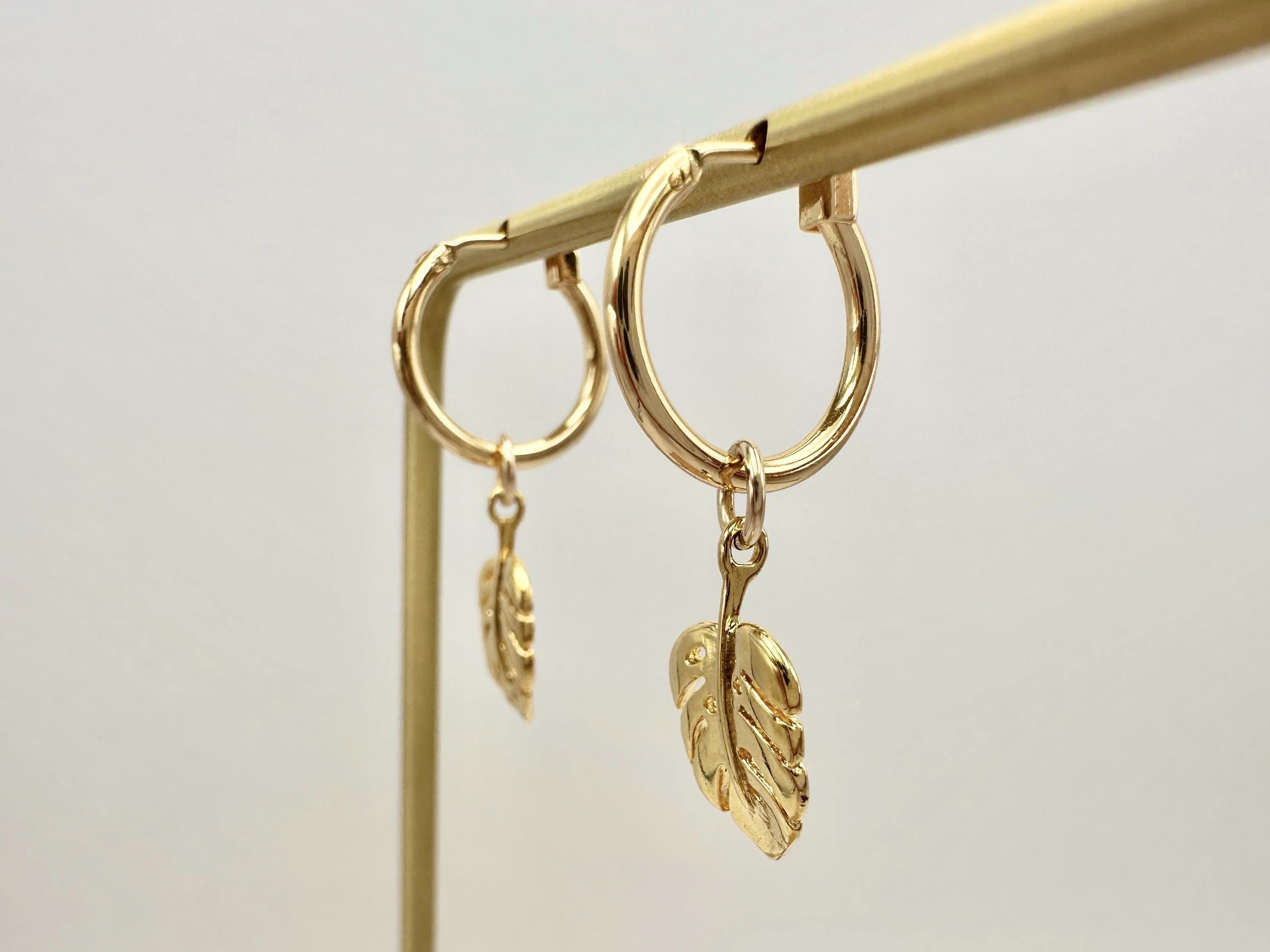 Monstera Leaf Charm 18K Gold Filled Hoop Earrings