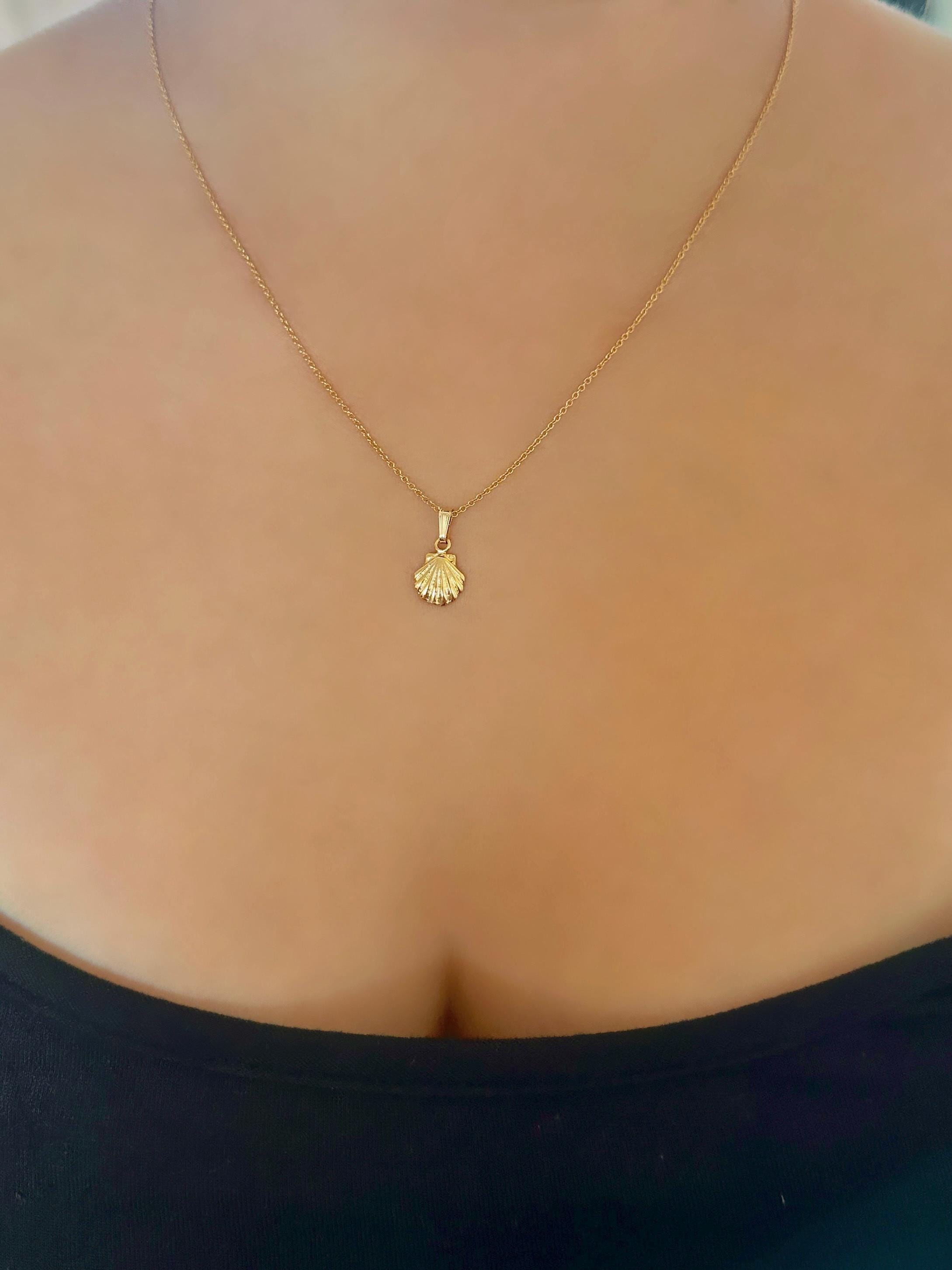 Small Scallop Shell Charm Necklace on 14K Gold Filled Chain