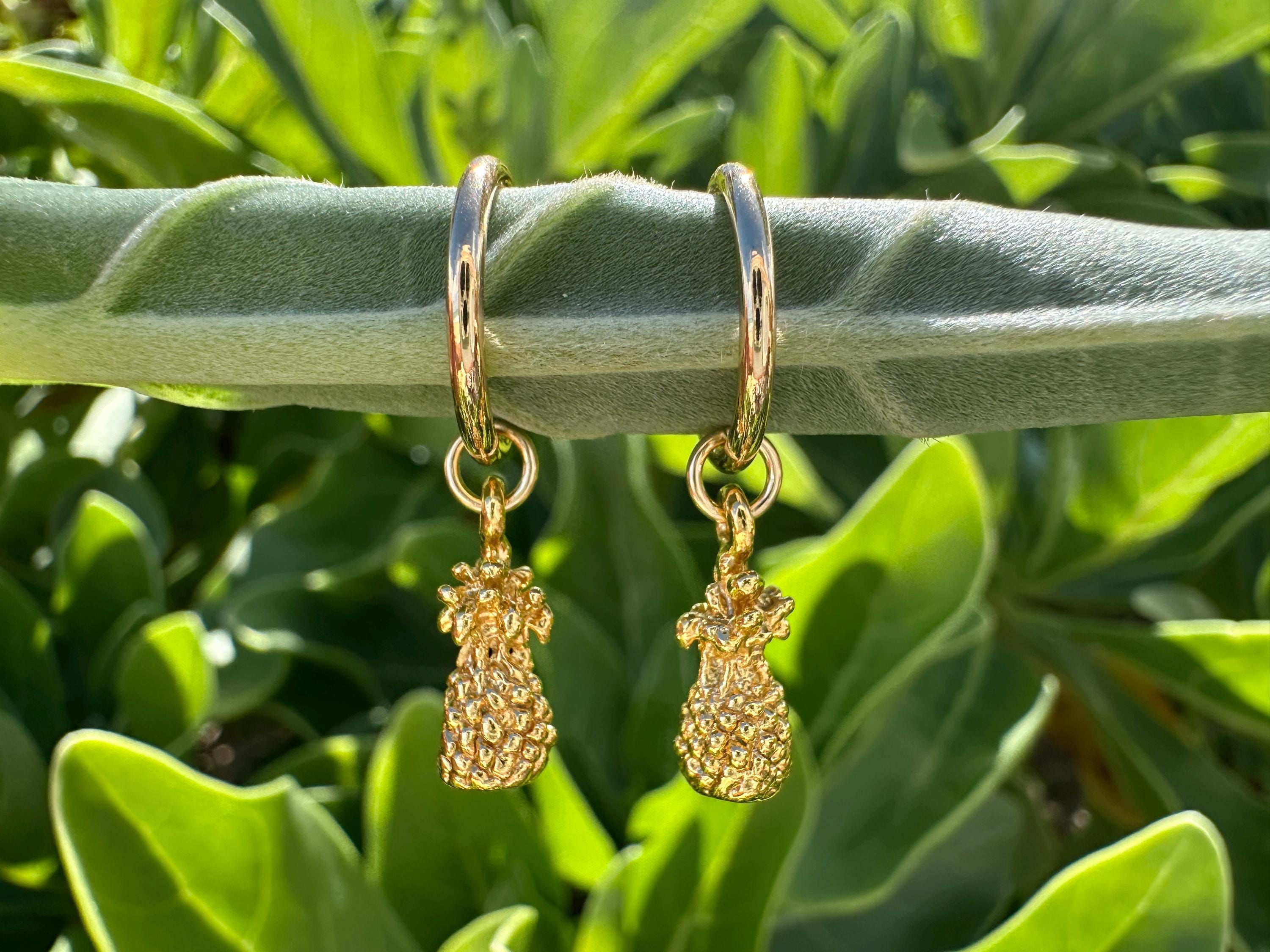 Pineapple Charm 18K Gold Filled Hoop Earrings