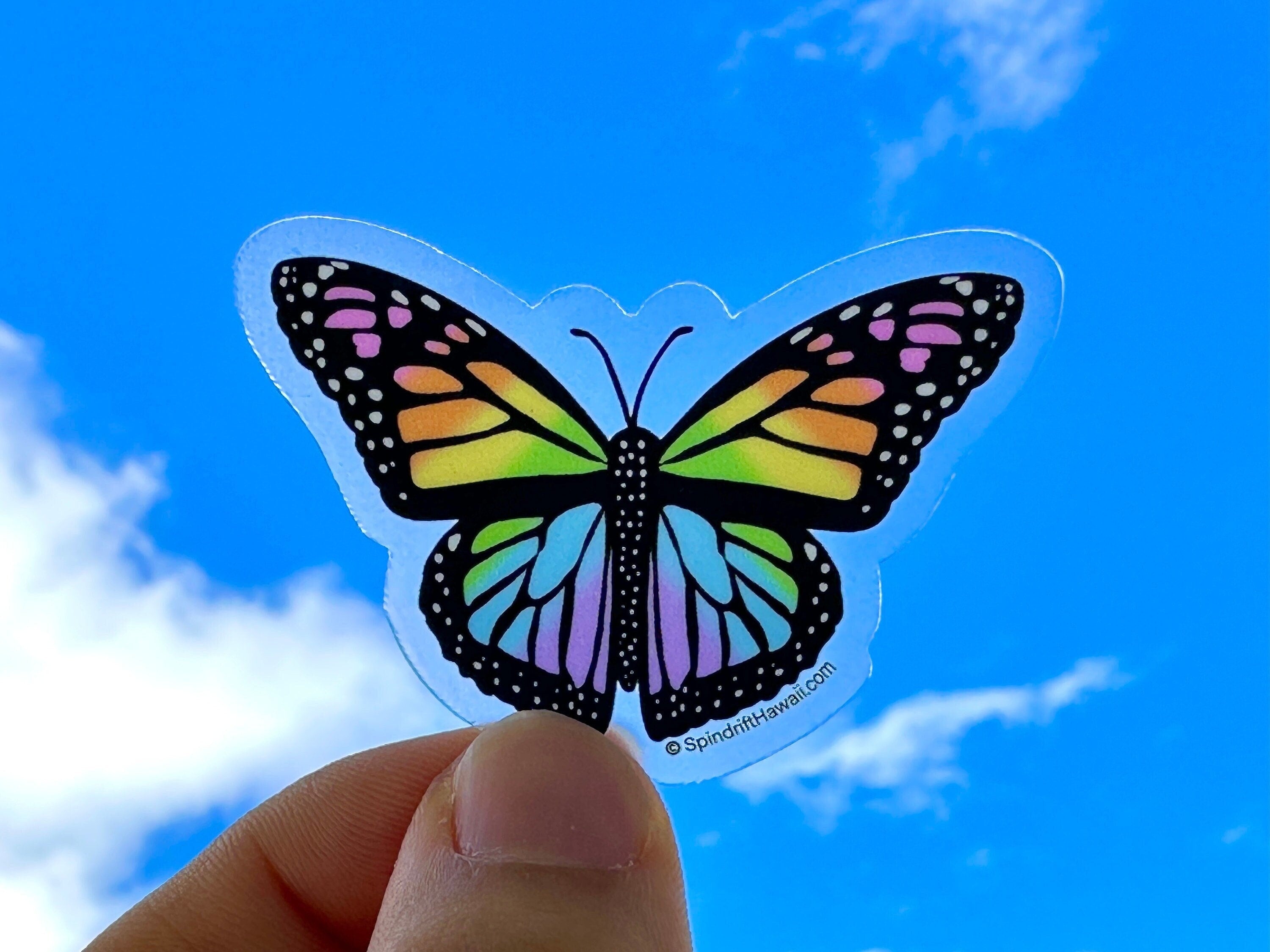 Rainbow Monarch Butterfly Clear 2” Vinyl Die Cut Sticker