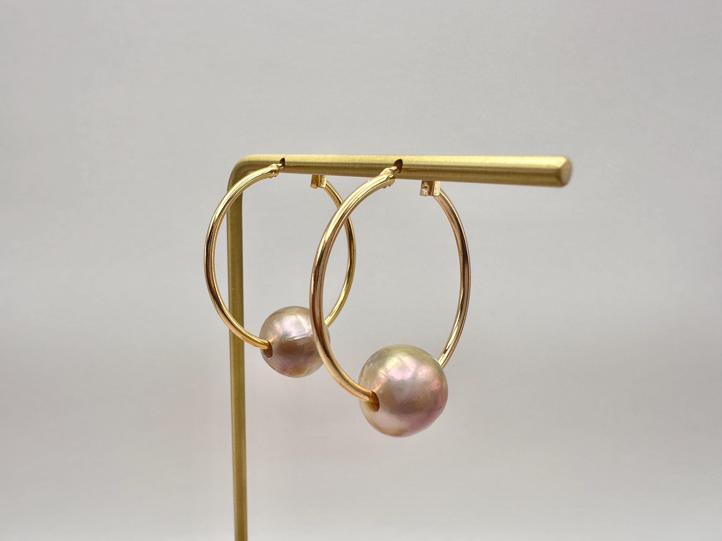 Floating Freshwater Pearl 18K Gold Filled Hoop Earrings