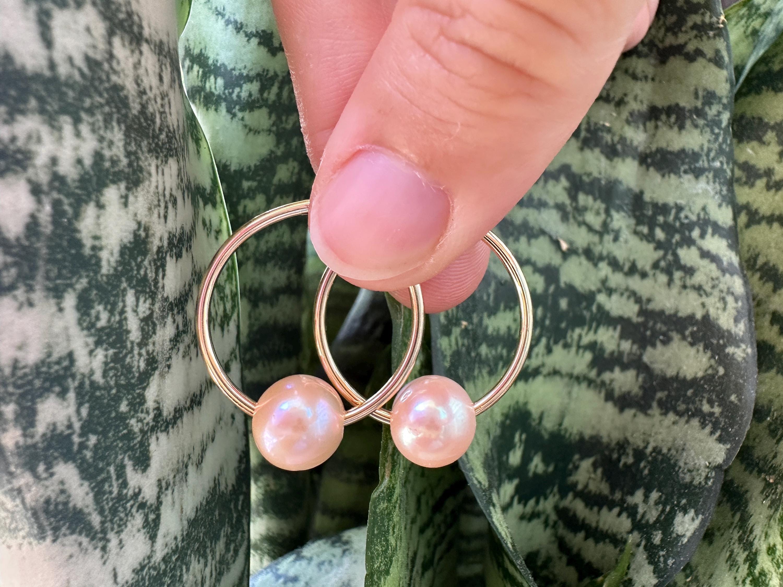 Floating Freshwater Pearl 18K Gold Filled Hoop Earrings