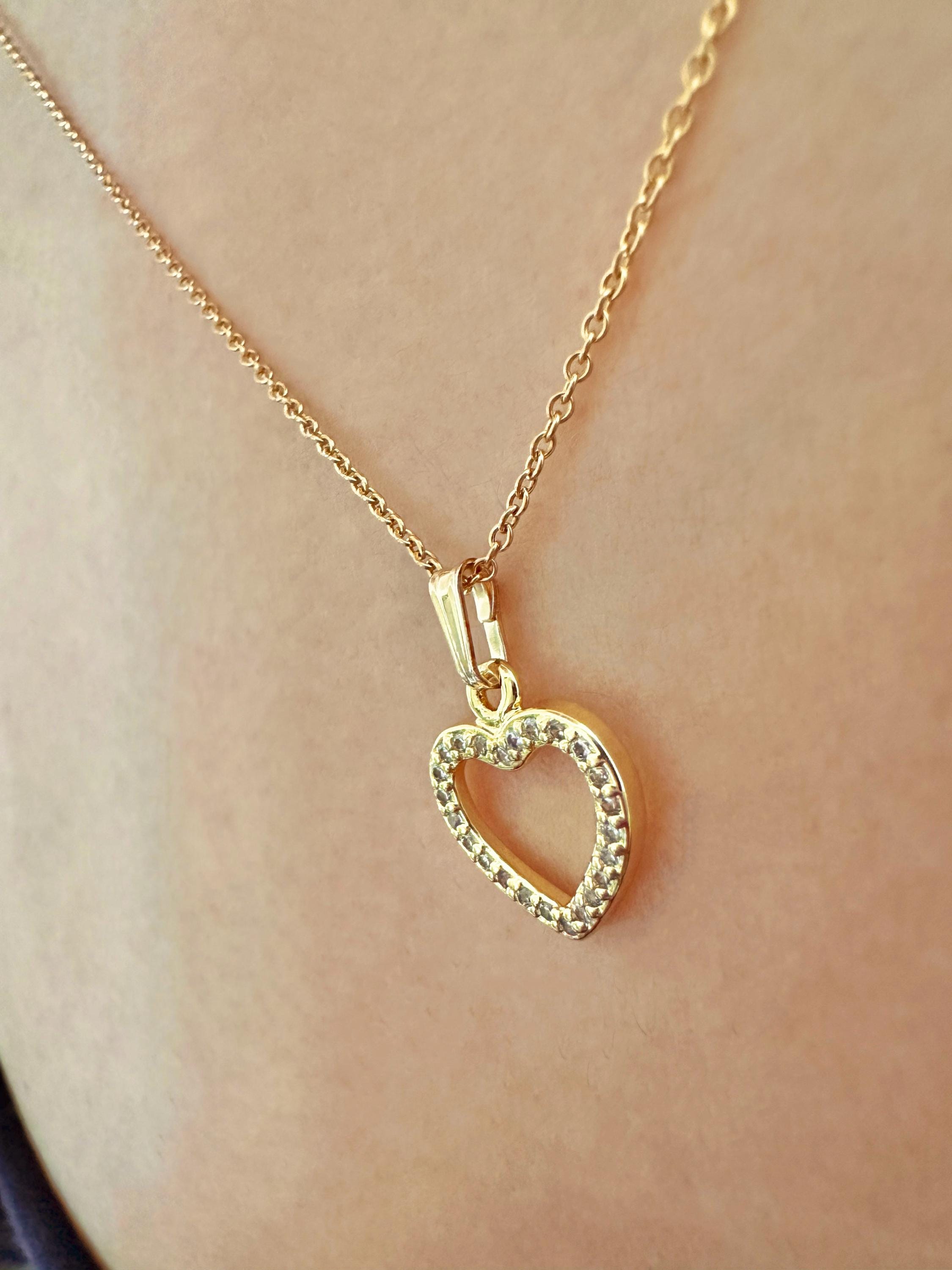 14K Gold Filled Sparkling Heart Charm Necklace Cubic Zirconia Studded