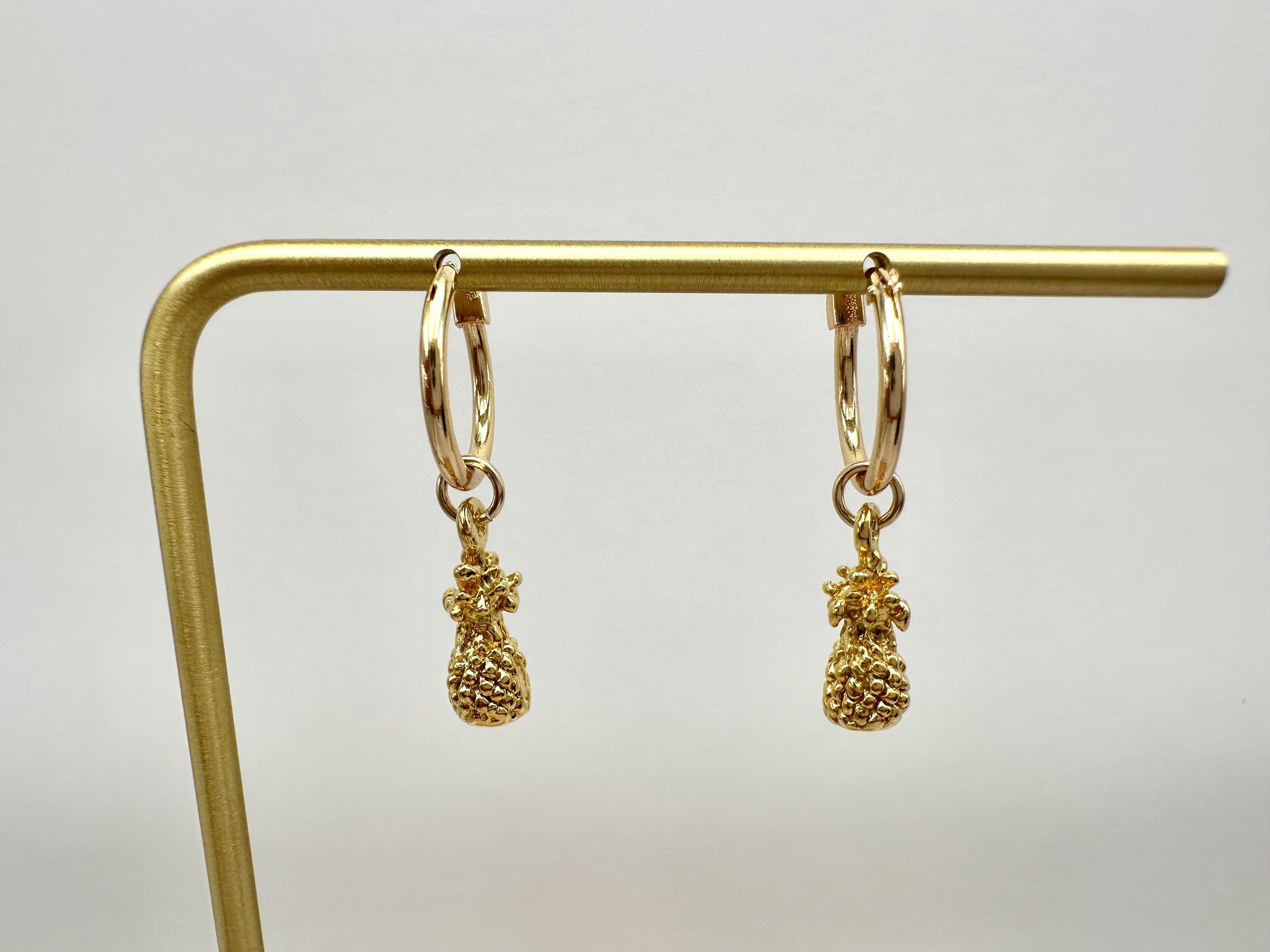 Pineapple Charm 18K Gold Filled Hoop Earrings