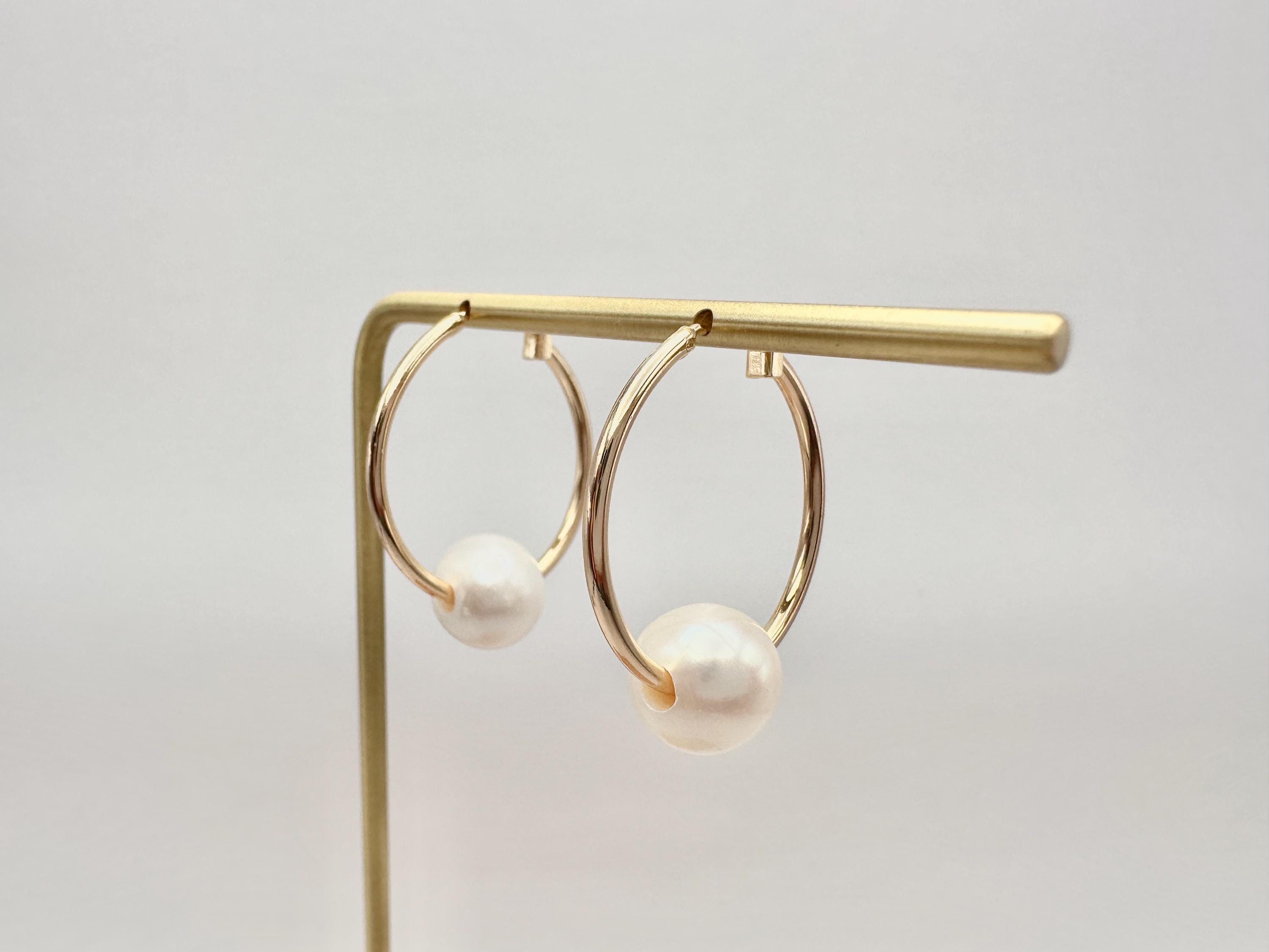 Floating Freshwater Pearl 18K Gold Filled Hoop Earrings