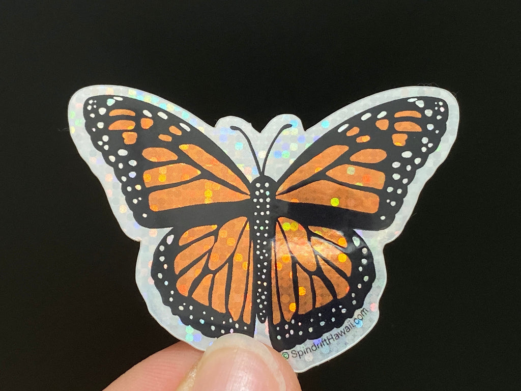Glitter Holographic Rainbow Monarch Butterfly 2” Die Cut Sticker
