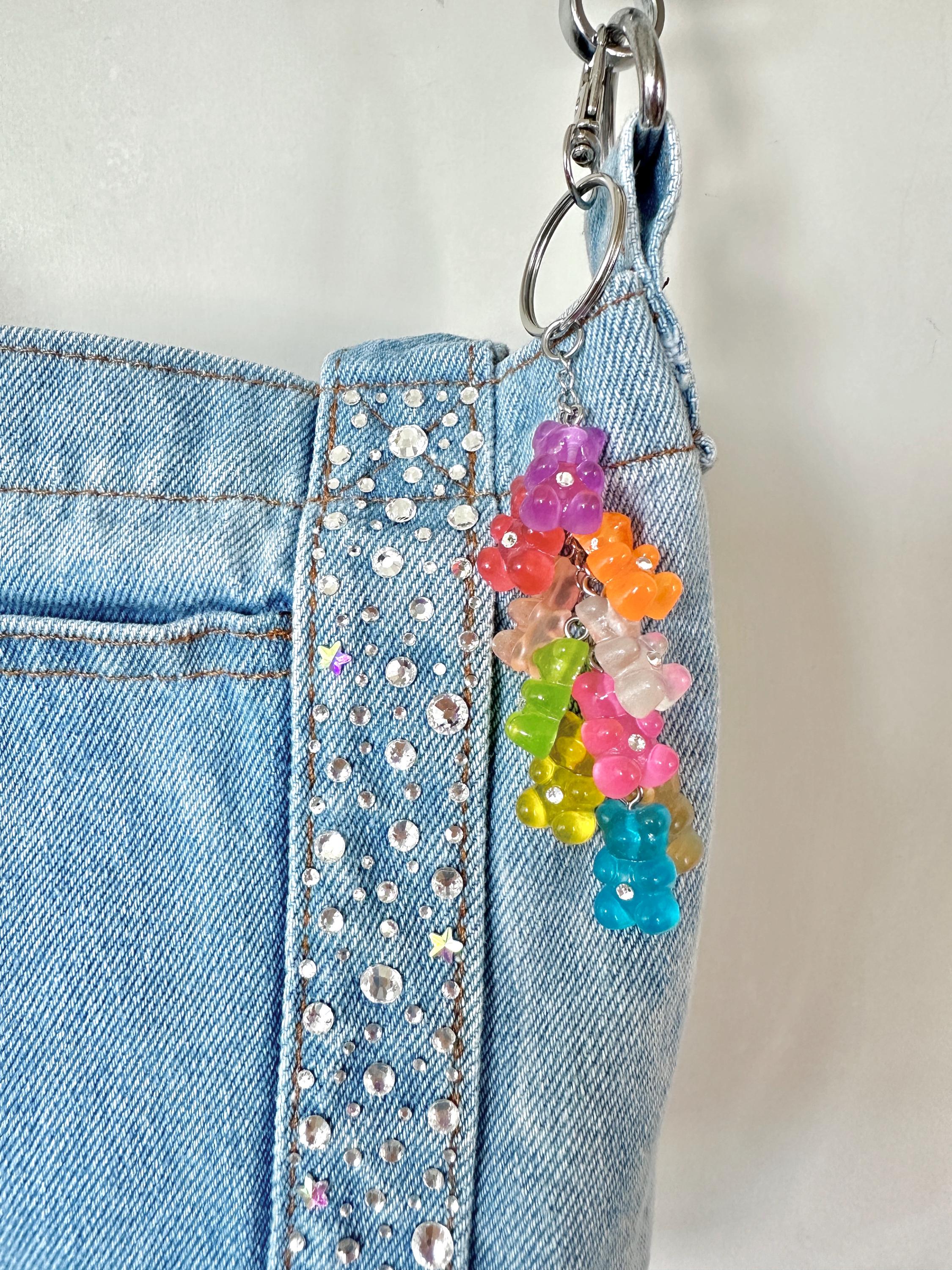 Rhinestone Gummy Bear Sparkling Rainbow Glow in the Dark Charm Keychain