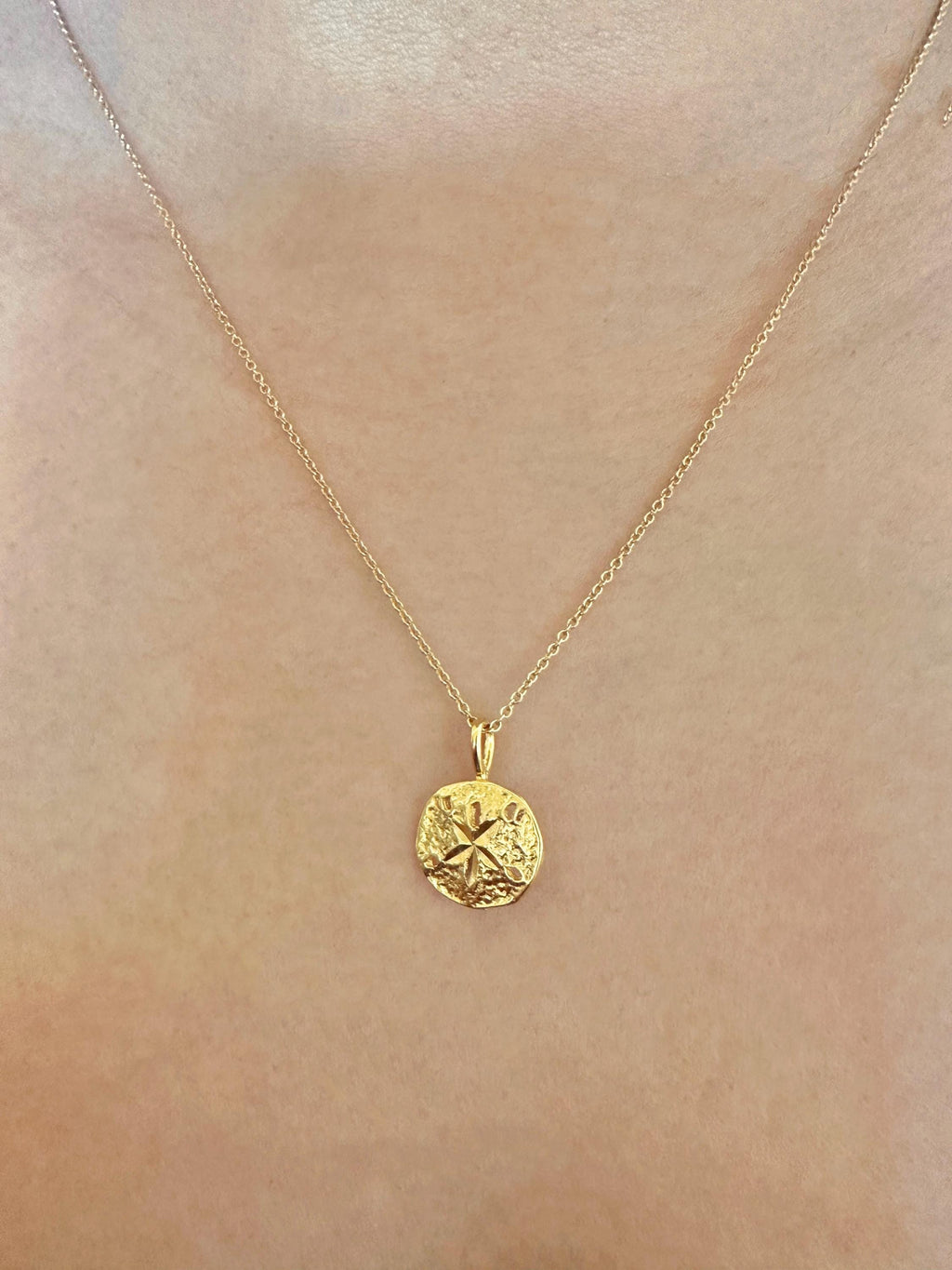 Gold Vermeil Sand Dollar Shell Charm Necklace on 14K Gold Filled Chain